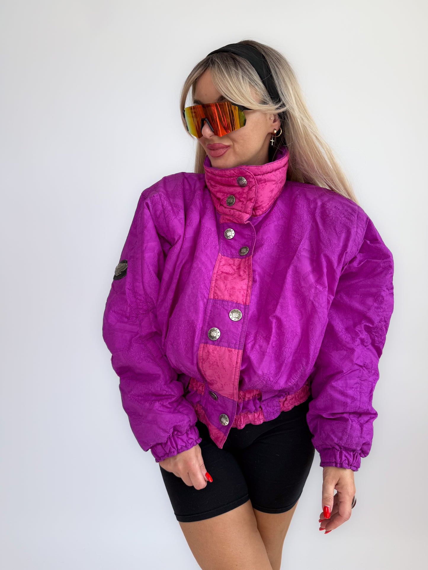Vintage 90s Pink and Purple Ski Puffer Bomber Jacket S-M