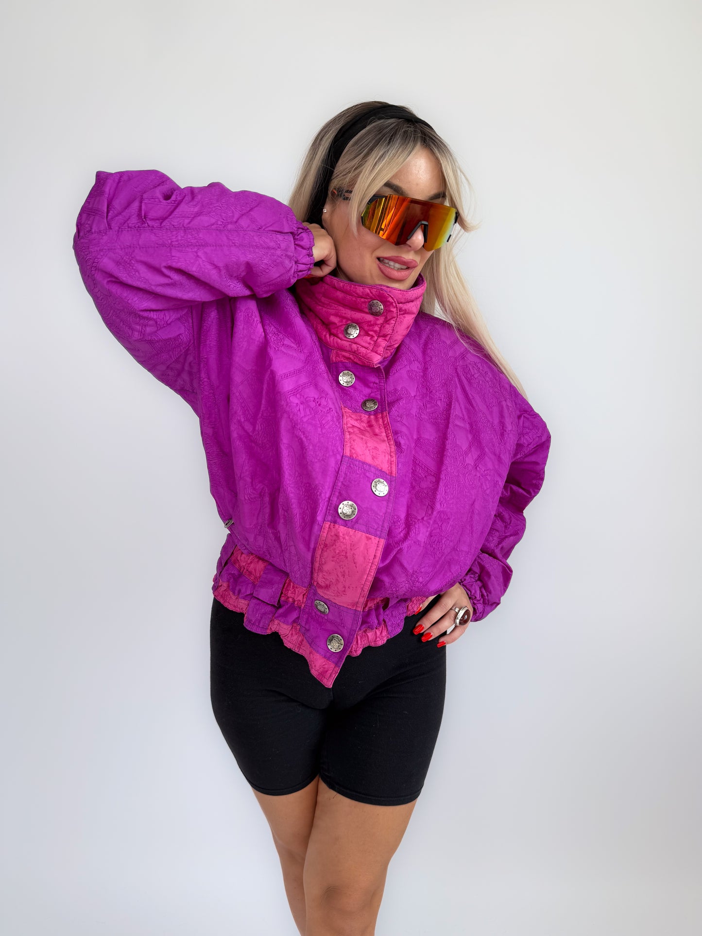 Vintage 90s Pink and Purple Ski Puffer Bomber Jacket S-M