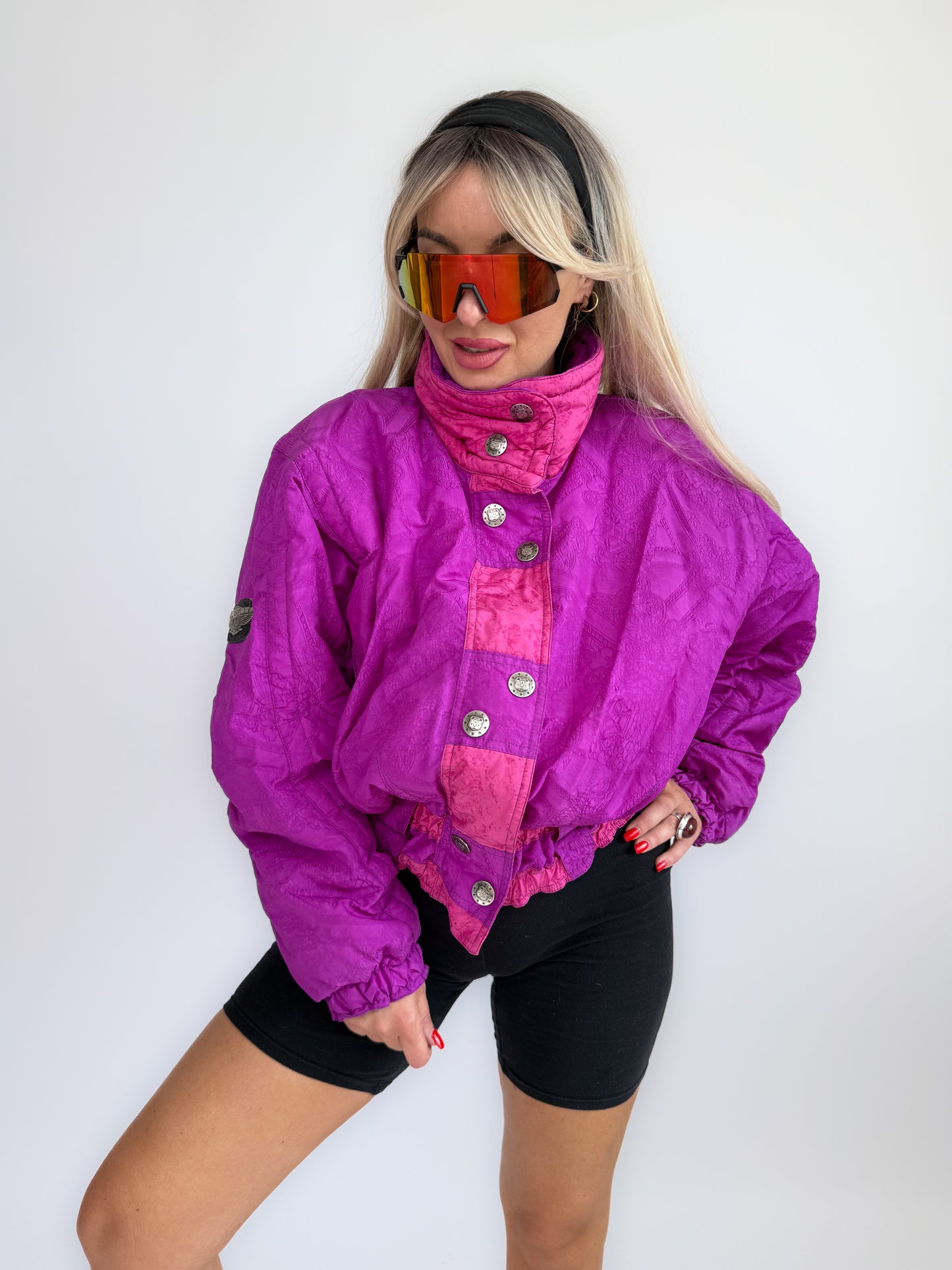 Vintage 90s Pink and Purple Ski Puffer Bomber Jacket S-M