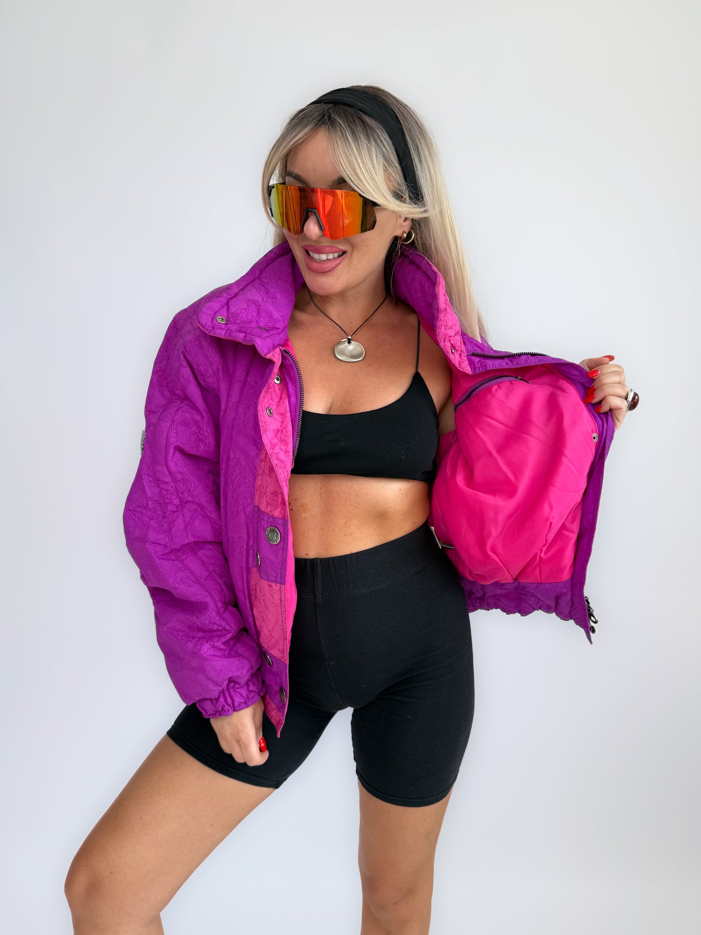 Vintage 90s Pink and Purple Ski Puffer Bomber Jacket S-M