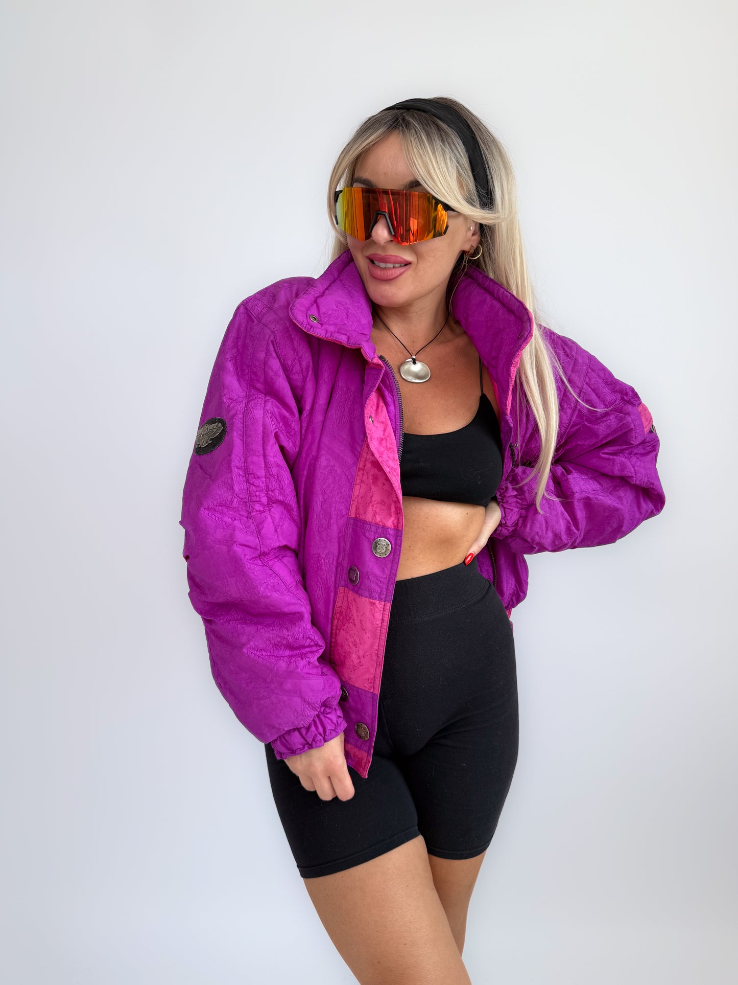 Vintage 90s Pink and Purple Ski Puffer Bomber Jacket S-M