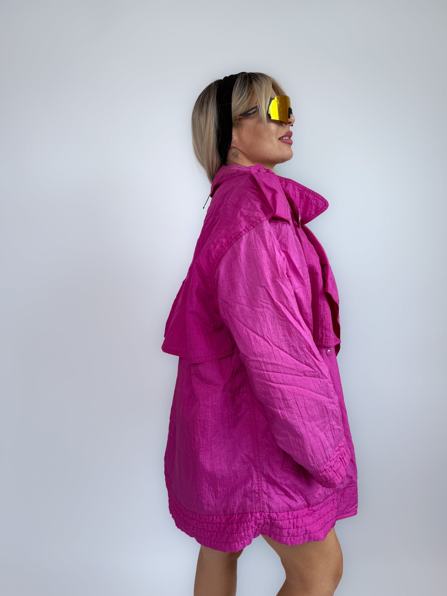 90s Hot Pink Oversized Nylon Windbreaker Coat - Vintage Neon Streetwear Jacket M-XL