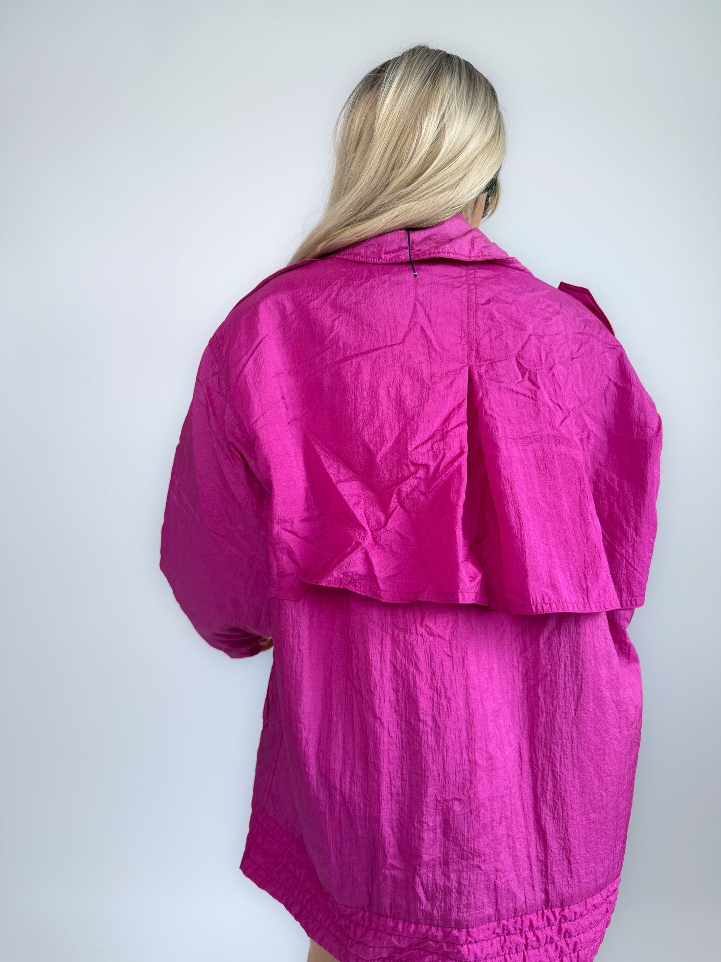 90s Hot Pink Oversized Nylon Windbreaker Coat - Vintage Neon Streetwear Jacket M-XL