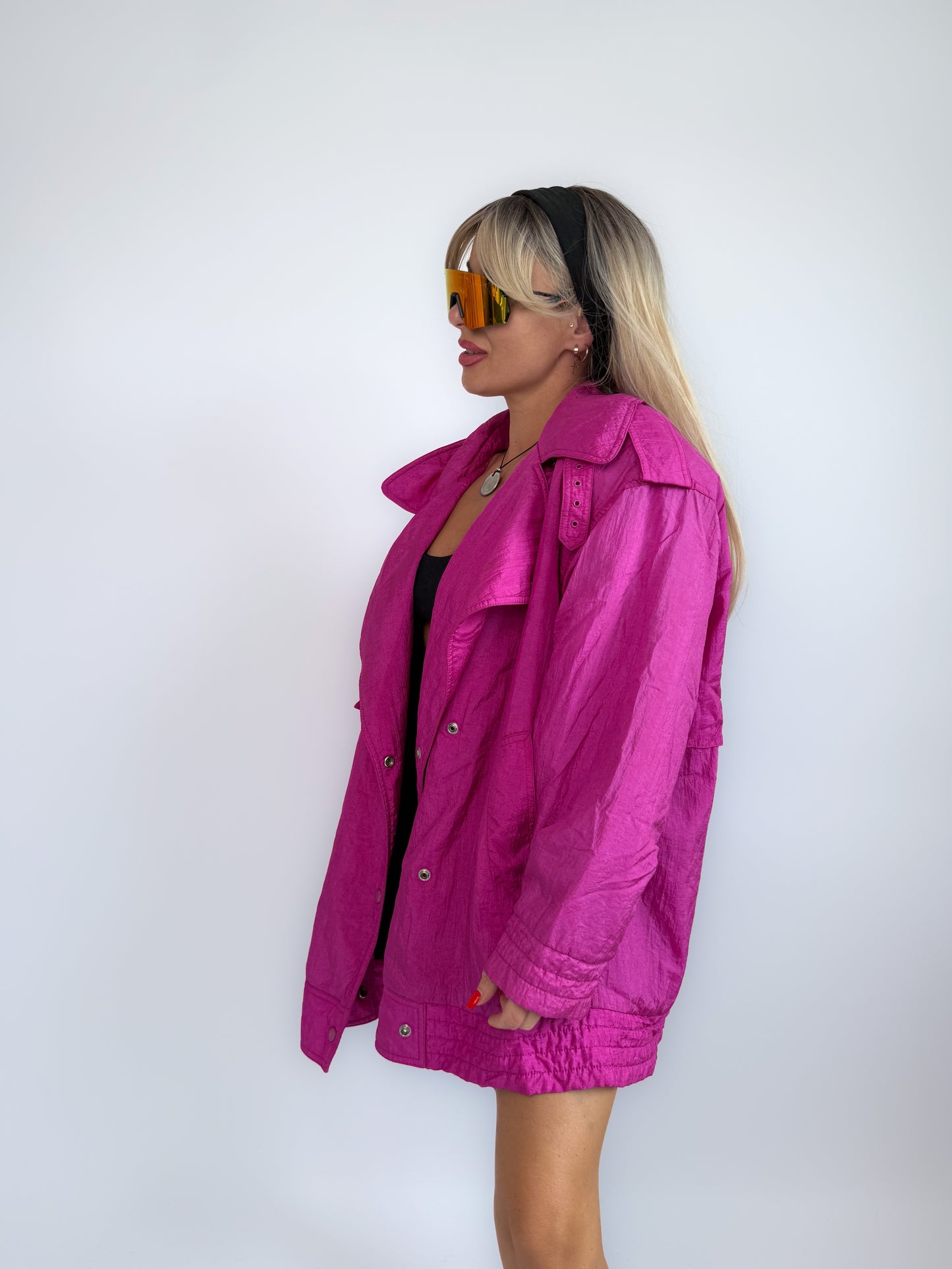 90s Hot Pink Oversized Nylon Windbreaker Coat - Vintage Neon Streetwear Jacket M-XL