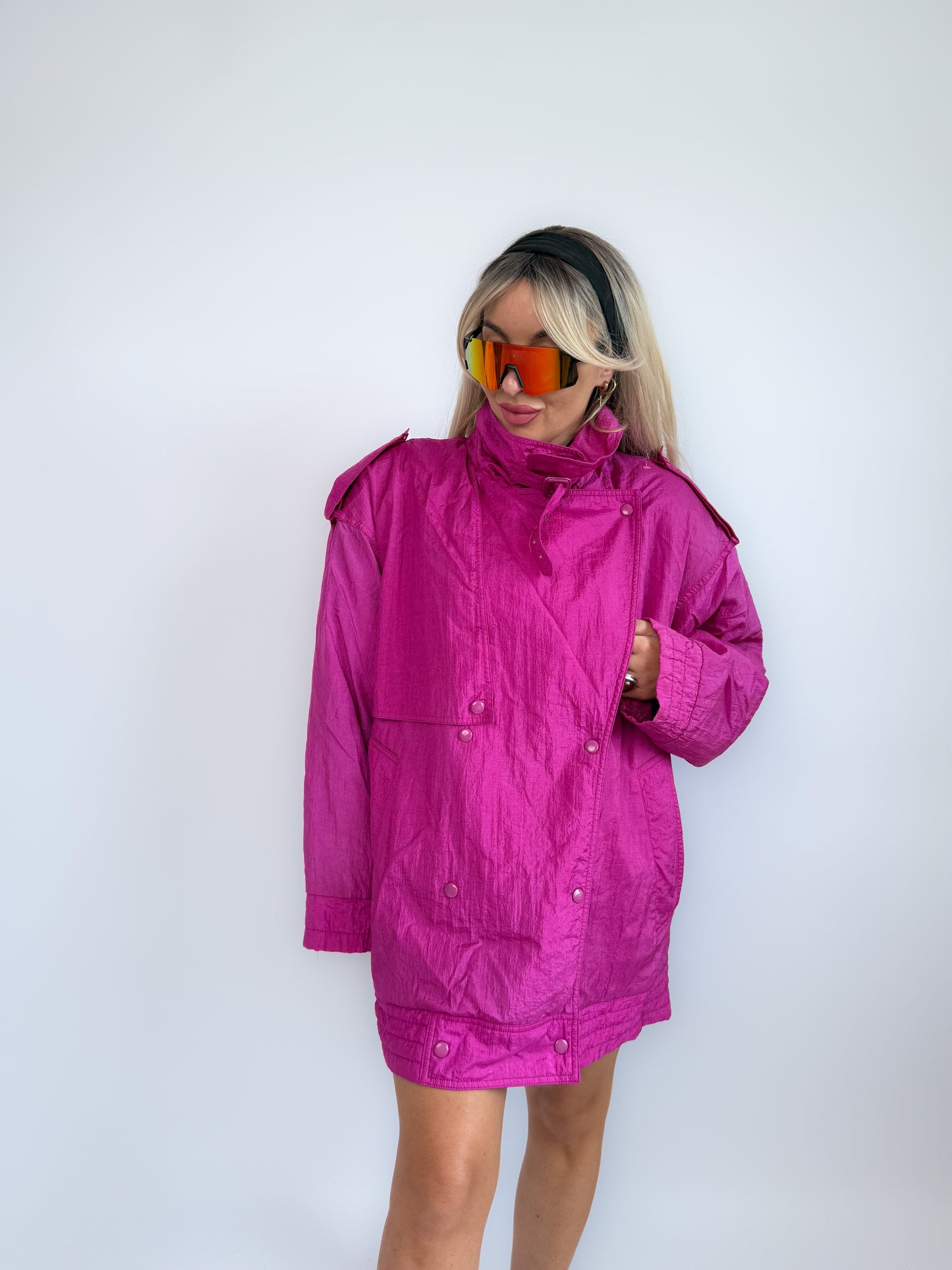 90s Hot Pink Oversized Nylon Windbreaker Coat - Vintage Neon Streetwear Jacket M-XL