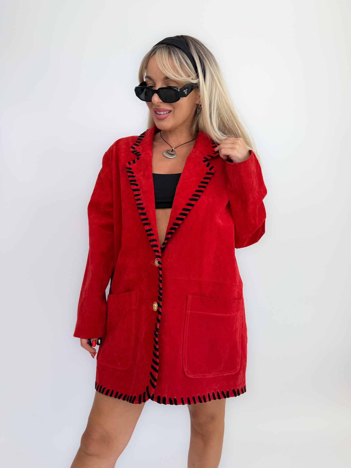Vintage red suede leather statement blazer jacket M-L
