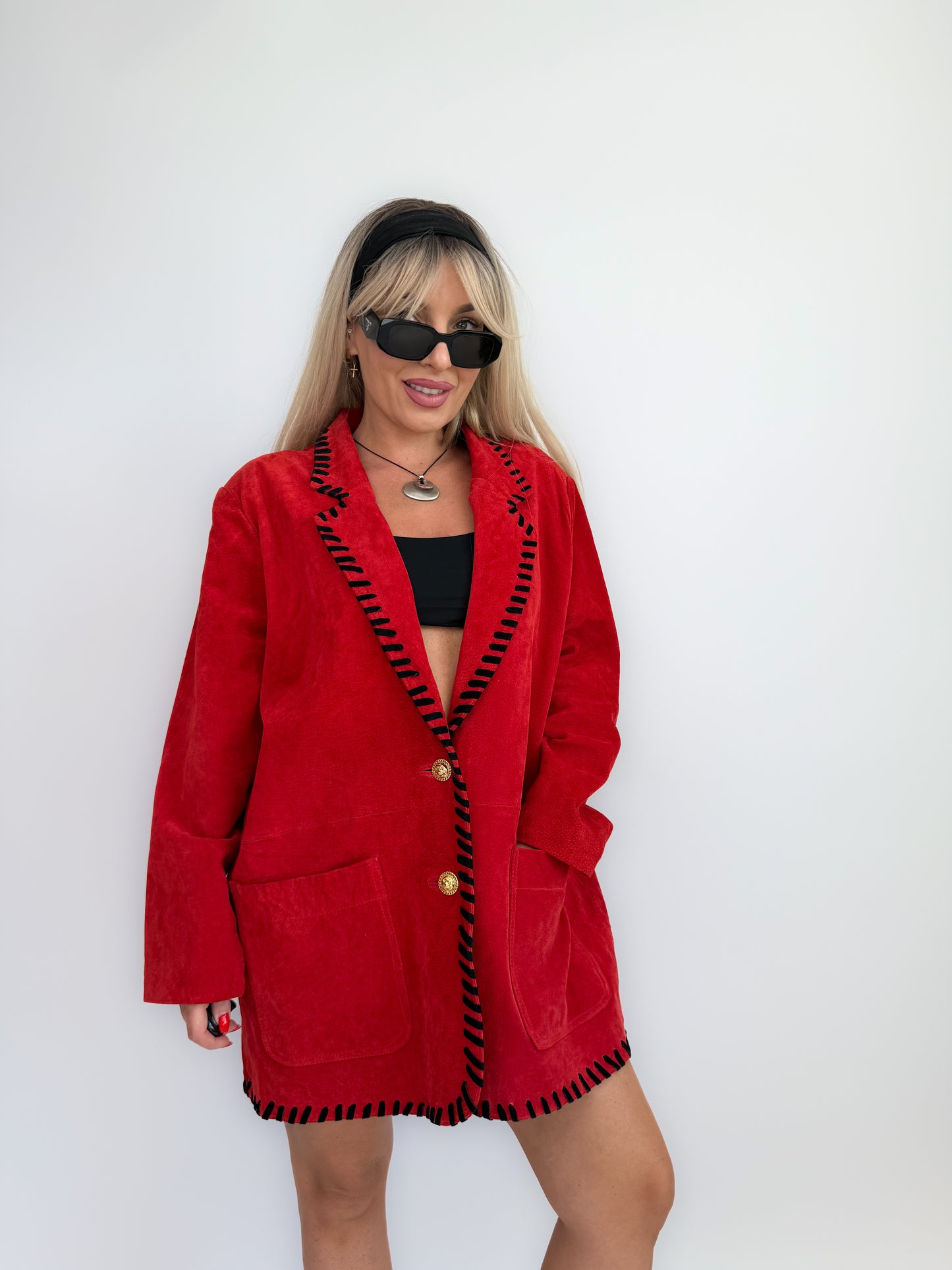 Vintage red suede leather statement blazer jacket M-L
