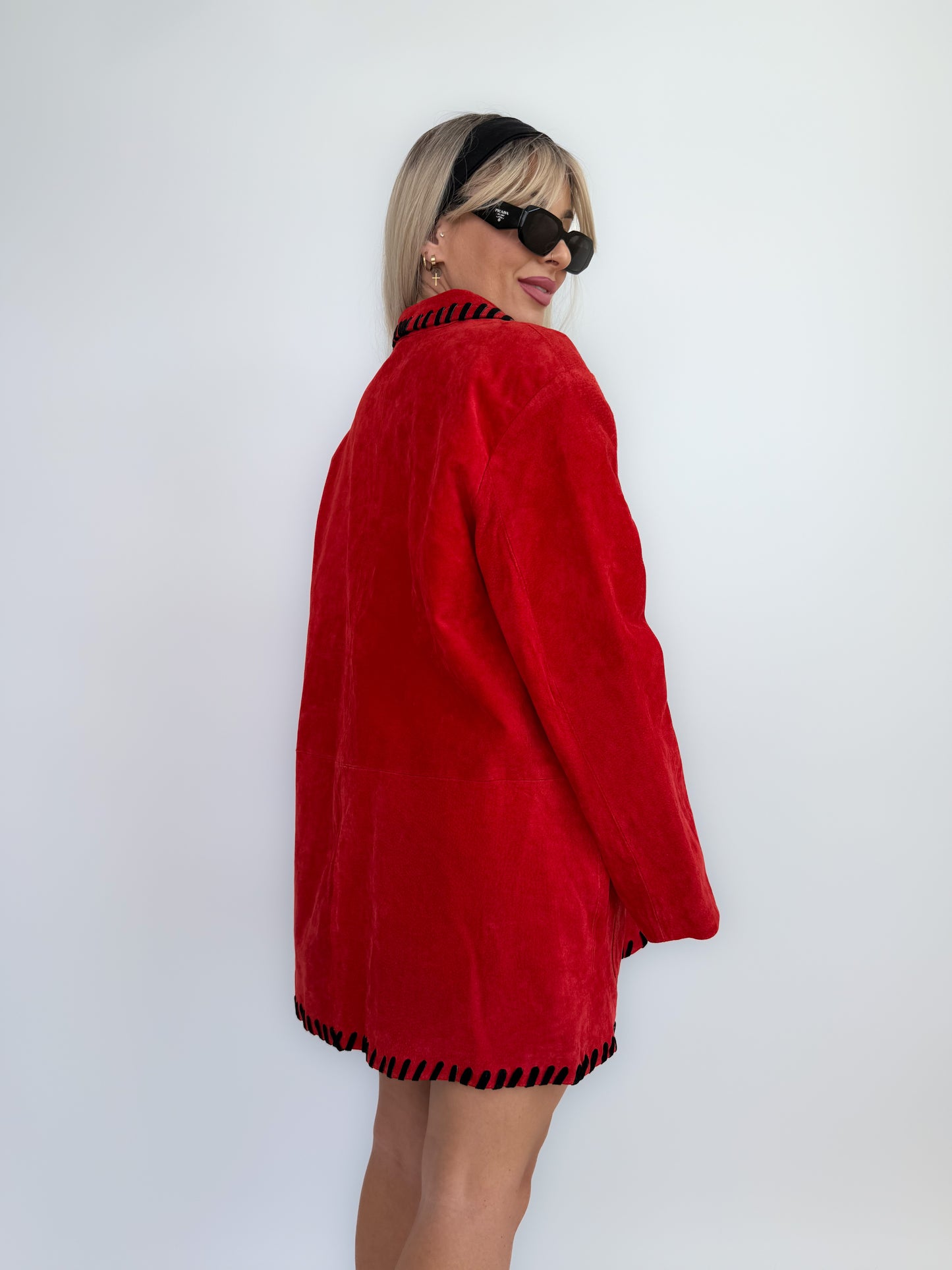 Vintage red suede leather statement blazer jacket M-L