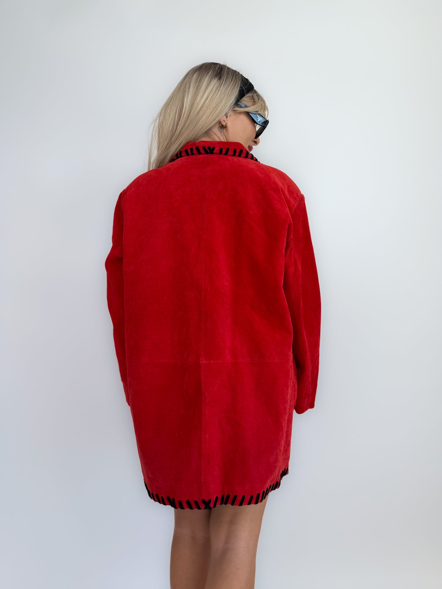Vintage red suede leather statement blazer jacket M-L