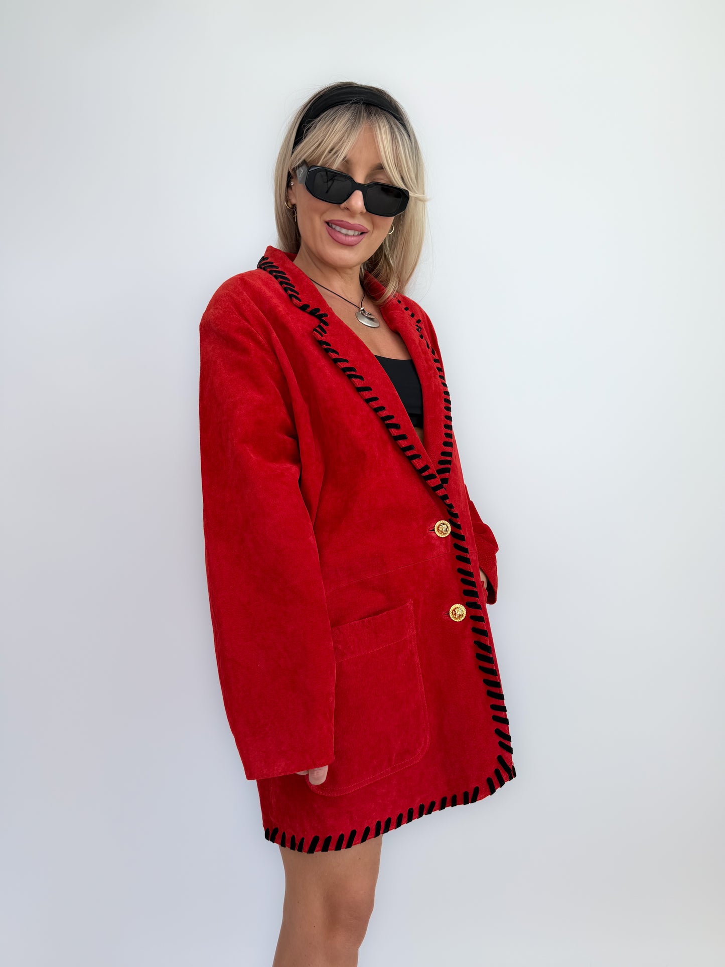 Vintage red suede leather statement blazer jacket M-L