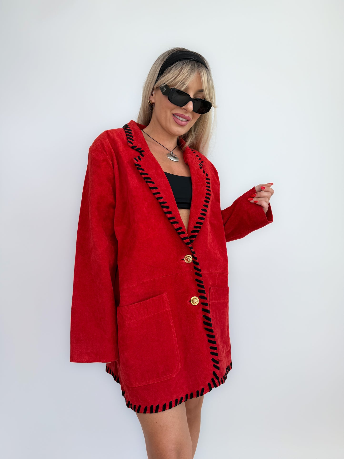 Vintage red suede leather statement blazer jacket M-L