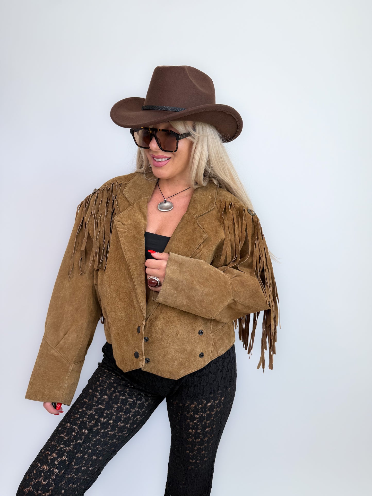 Vintage Black Suede Fringe Jacket: 90s Western Boho Cowgirl Festival Coat S-M