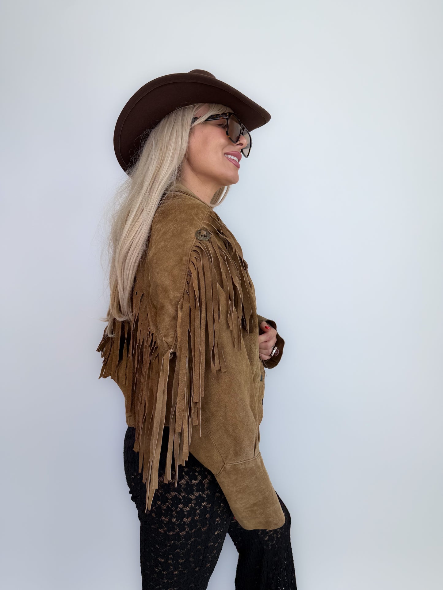 Vintage Black Suede Fringe Jacket: 90s Western Boho Cowgirl Festival Coat S-M