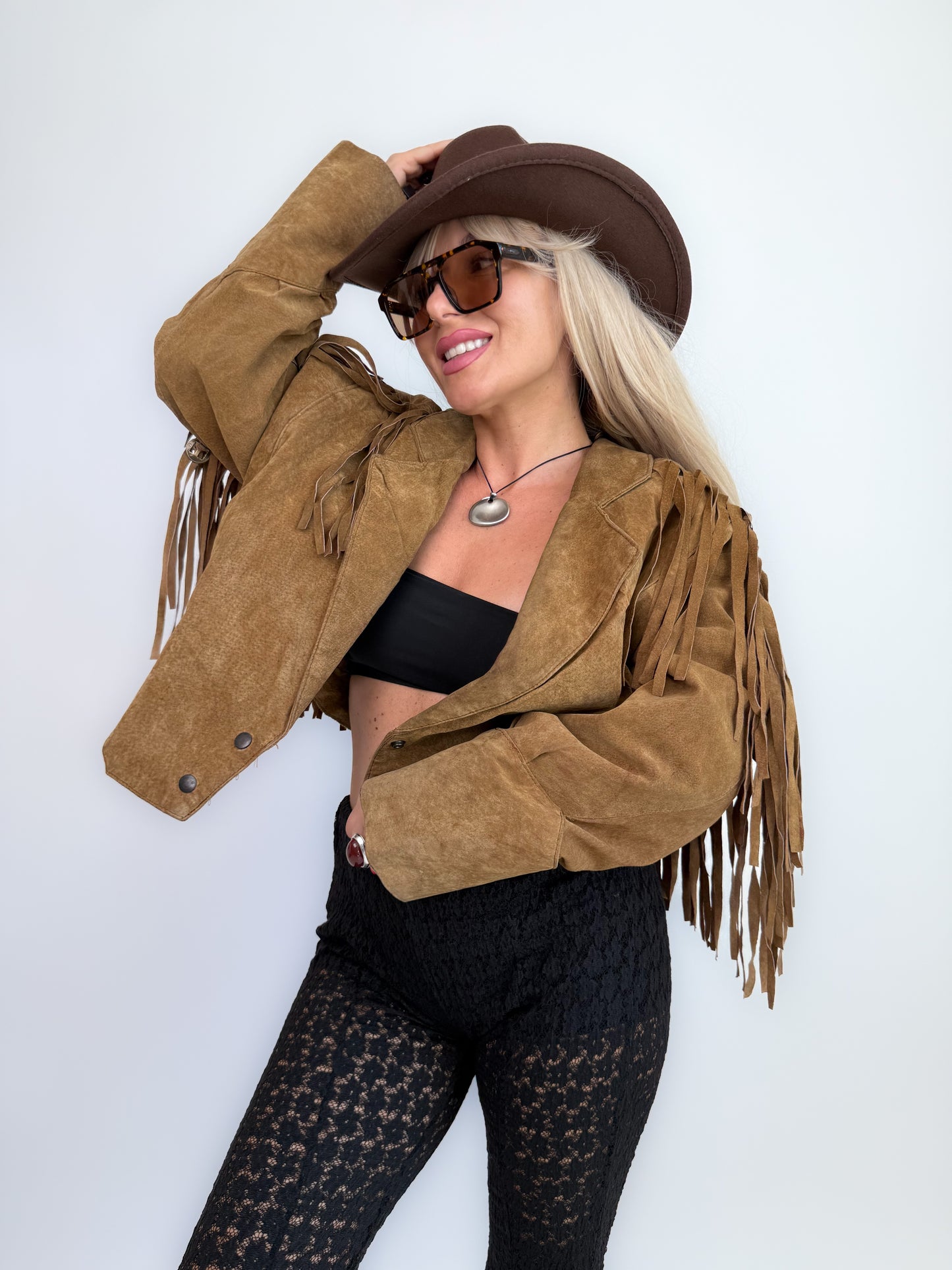 Vintage Black Suede Fringe Jacket: 90s Western Boho Cowgirl Festival Coat S-M