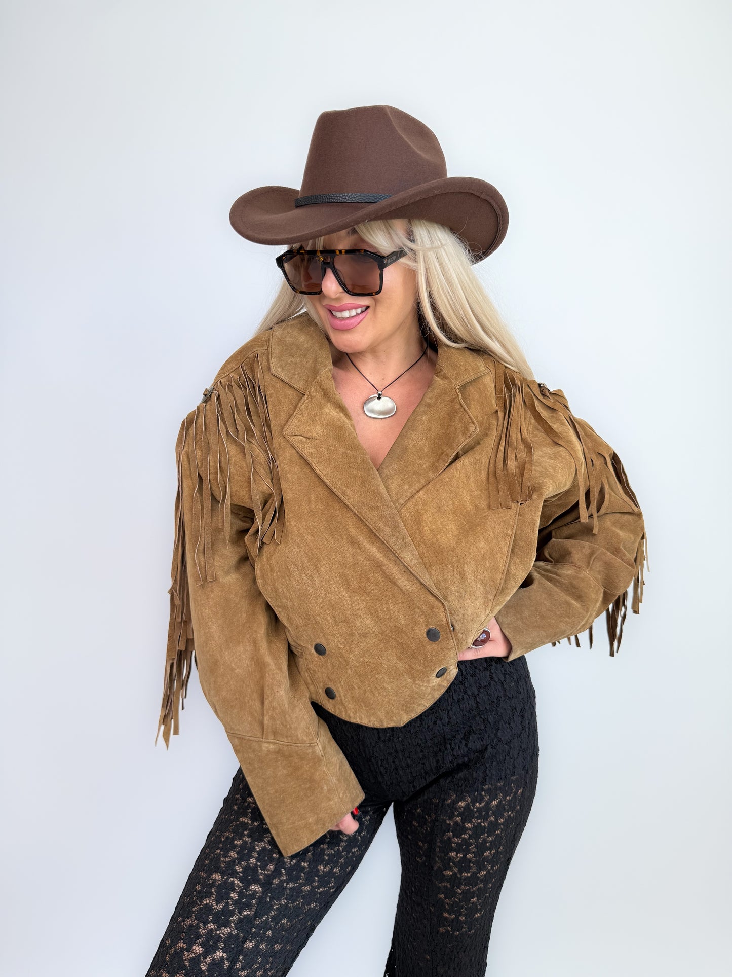Vintage Black Suede Fringe Jacket: 90s Western Boho Cowgirl Festival Coat S-M