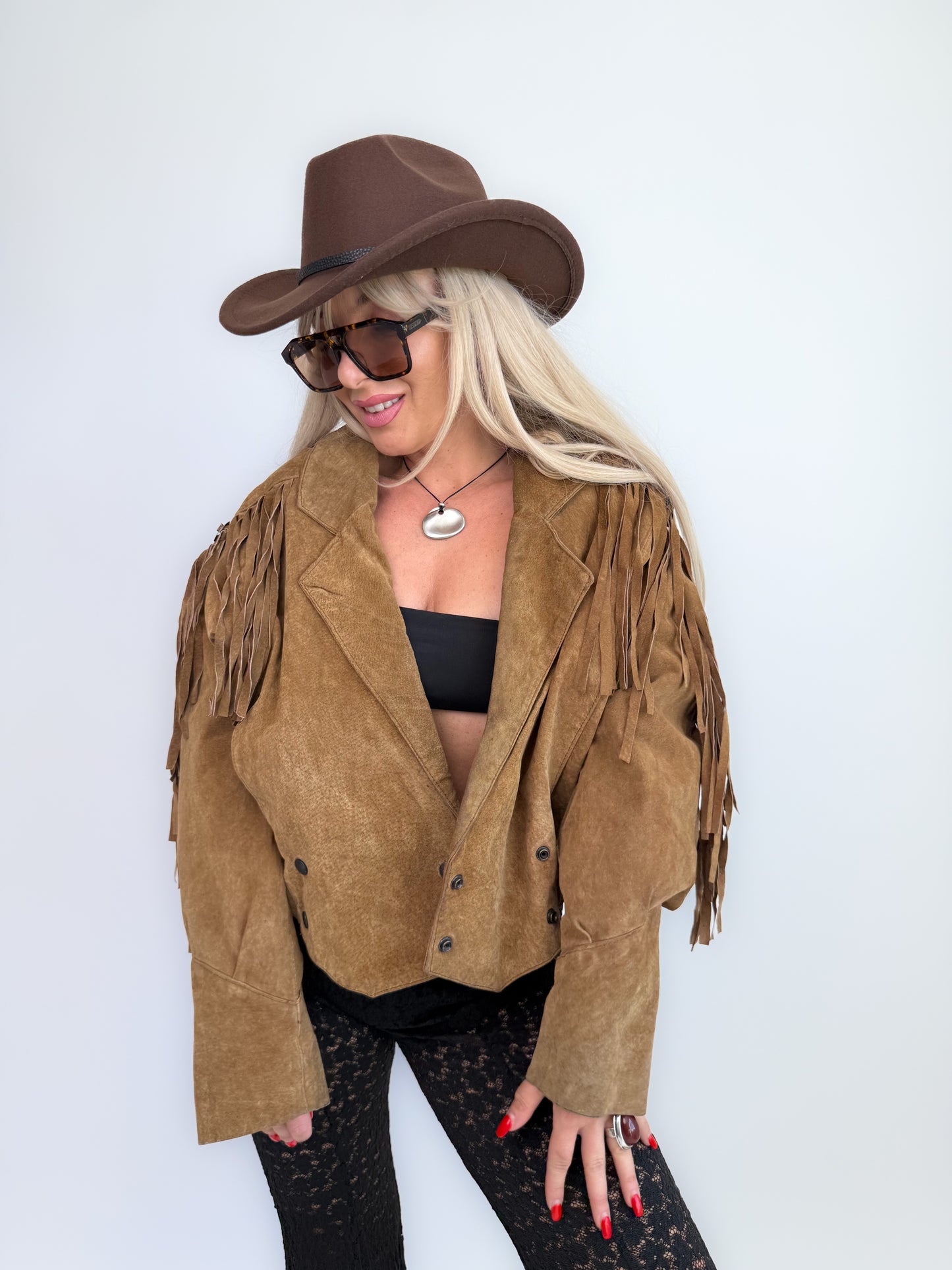Vintage Black Suede Fringe Jacket: 90s Western Boho Cowgirl Festival Coat S-M