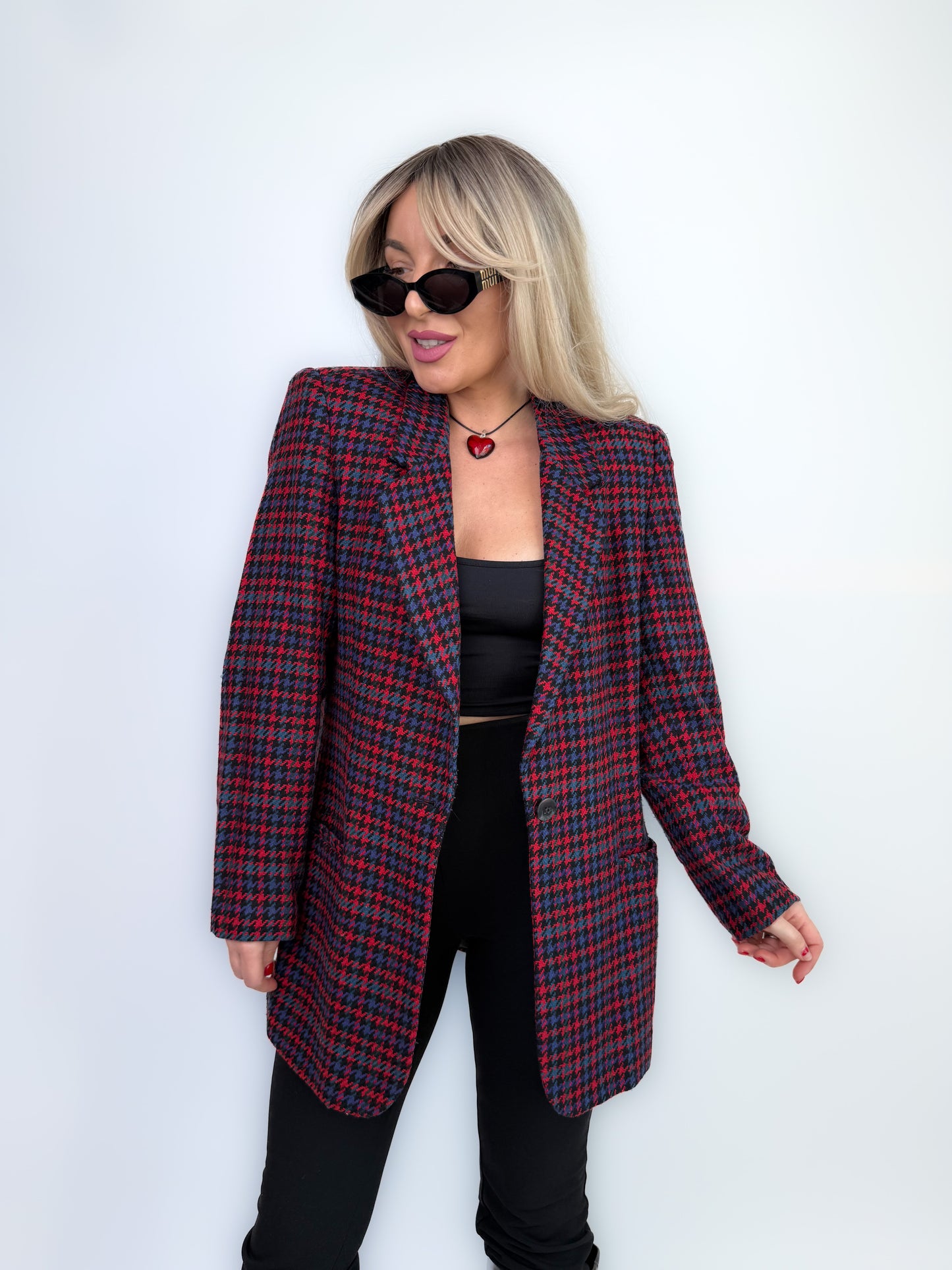 Vintage Wool Plaid Relaxed Fit Blazer Jacket S