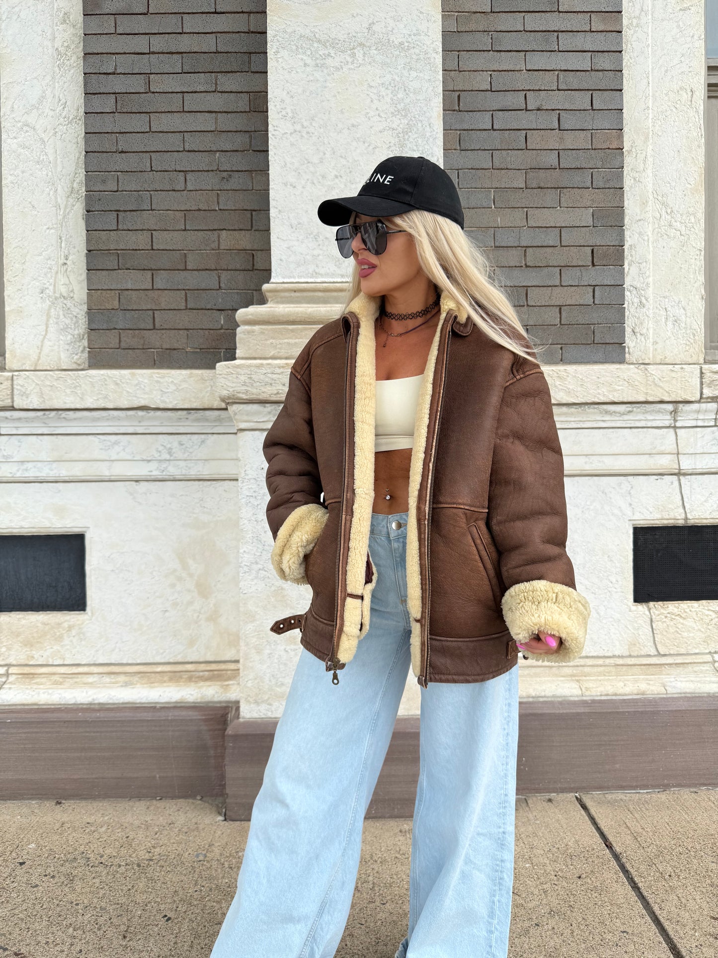Vintage Shearling Leather Aviator Jacket – Real Leather, Wool Lined, Distressed B-3 Style