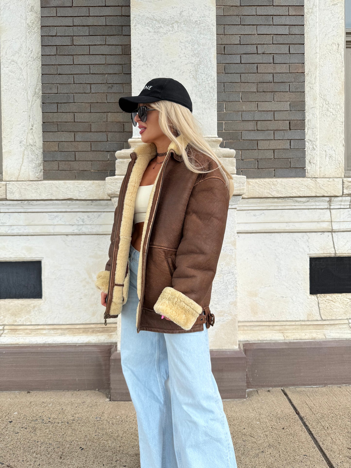 Vintage Shearling Leather Aviator Jacket – Real Leather, Wool Lined, Distressed B-3 Style