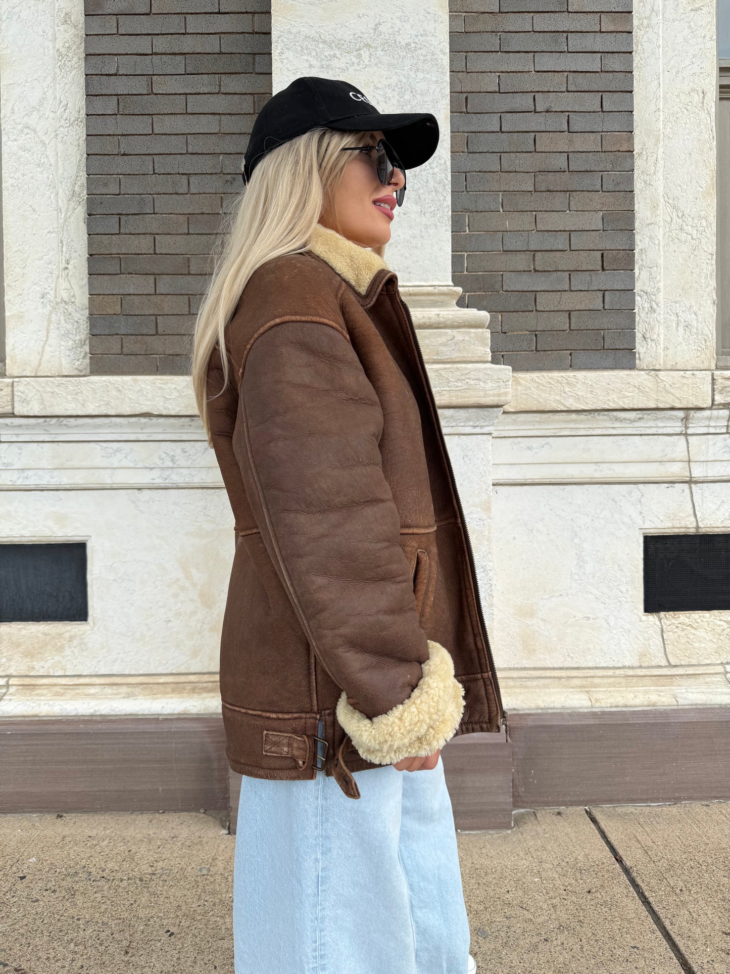 Vintage Shearling Leather Aviator Jacket – Real Leather, Wool Lined, Distressed B-3 Style