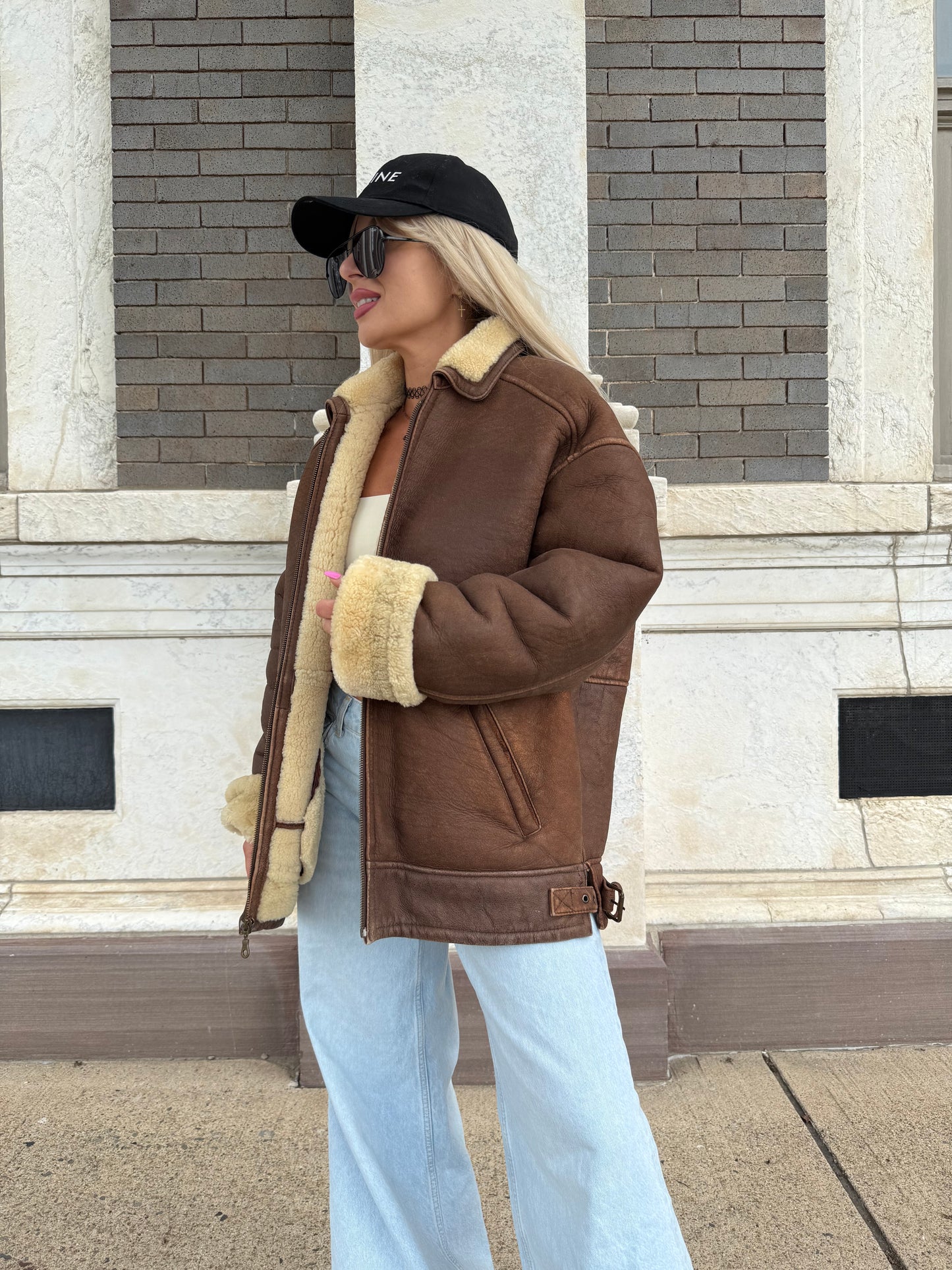 Vintage Shearling Leather Aviator Jacket – Real Leather, Wool Lined, Distressed B-3 Style