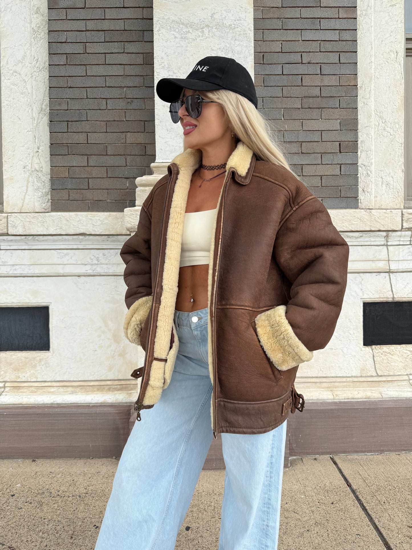 Vintage Shearling Leather Aviator Jacket – Real Leather, Wool Lined, Distressed B-3 Style