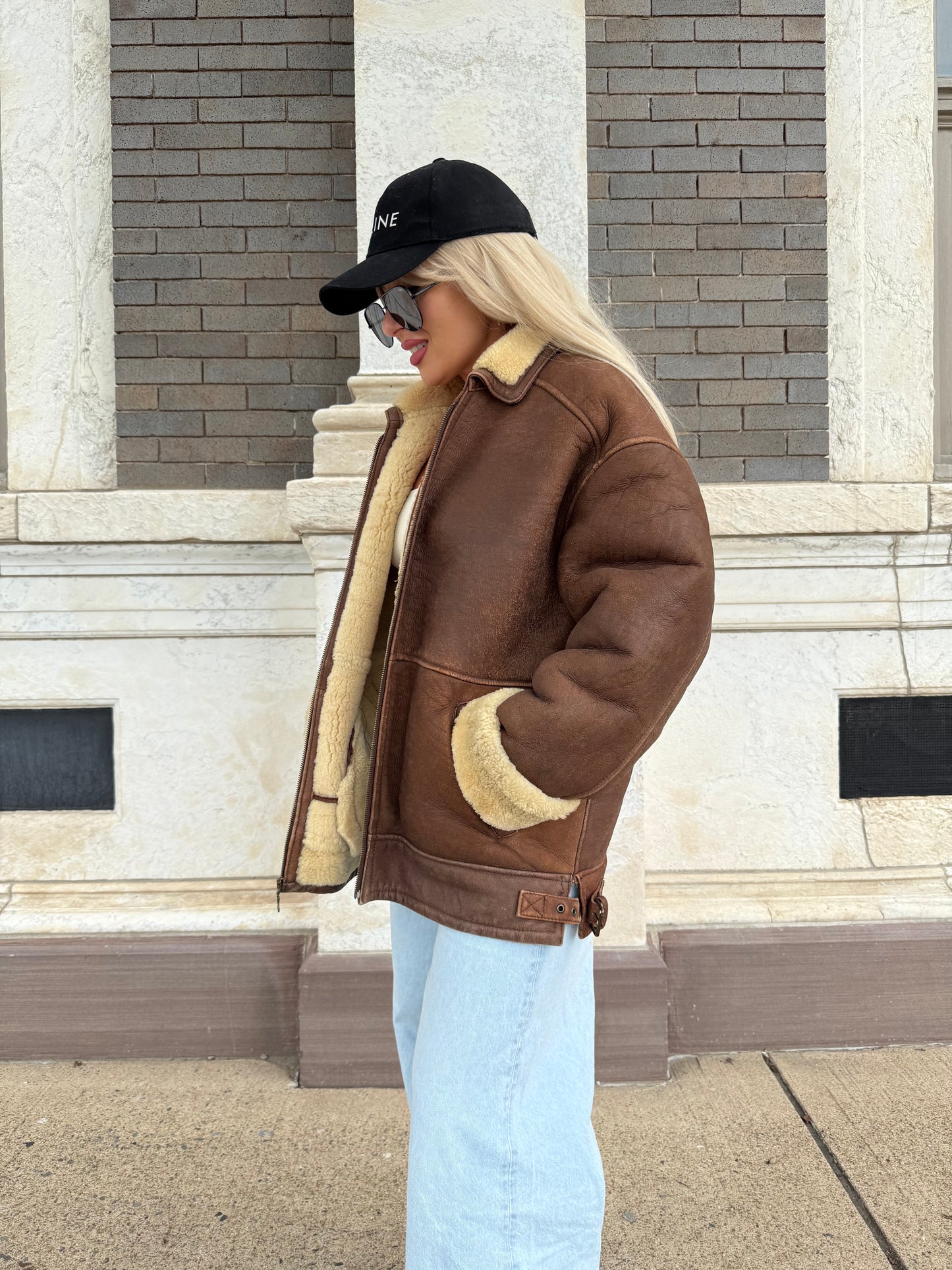 Vintage Shearling Leather Aviator Jacket – Real Leather, Wool Lined, Distressed B-3 Style