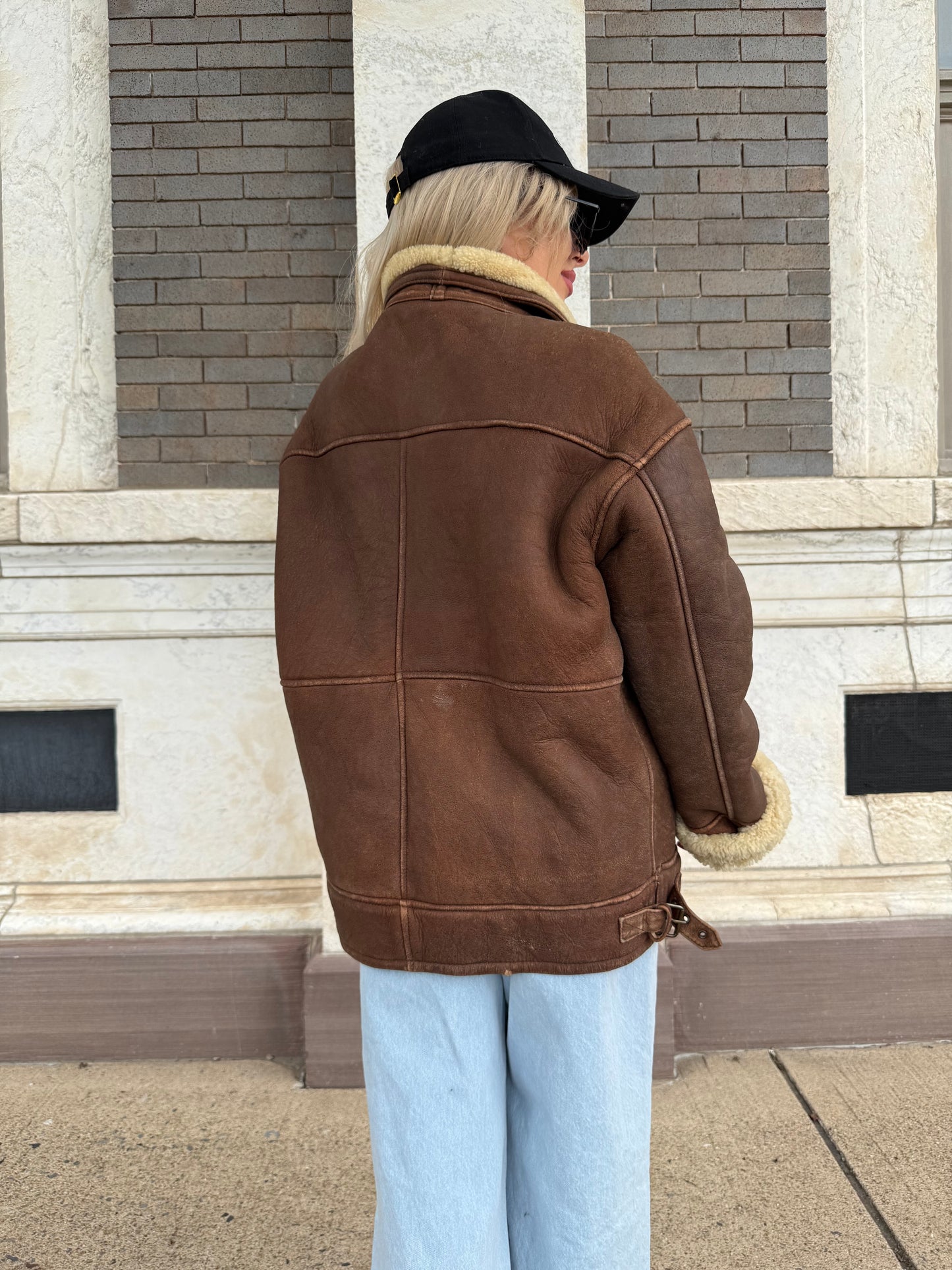 Vintage Shearling Leather Aviator Jacket – Real Leather, Wool Lined, Distressed B-3 Style