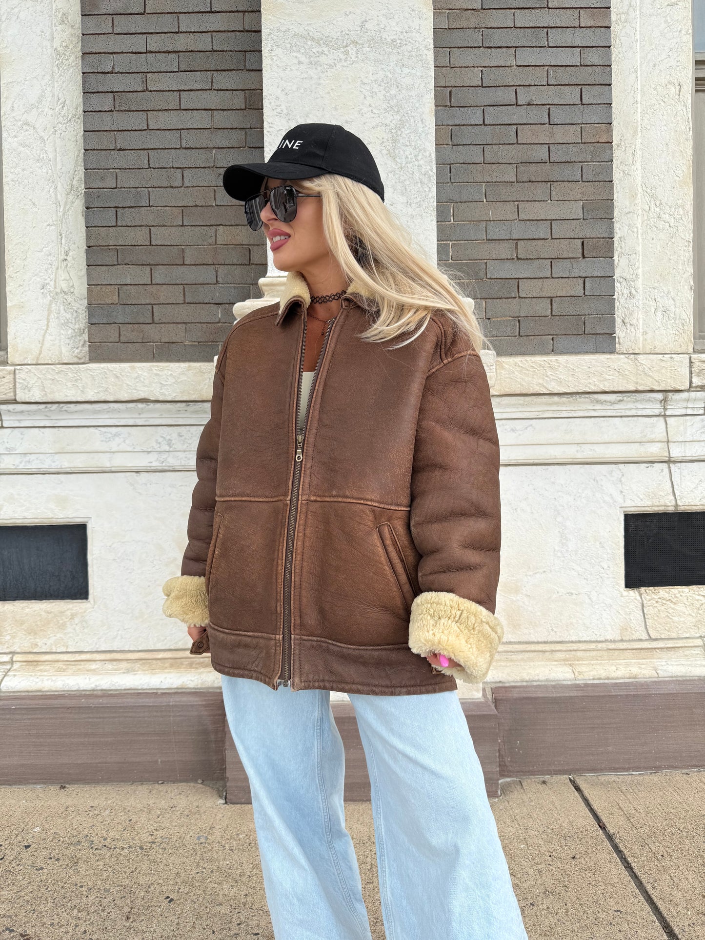 Vintage Shearling Leather Aviator Jacket – Real Leather, Wool Lined, Distressed B-3 Style
