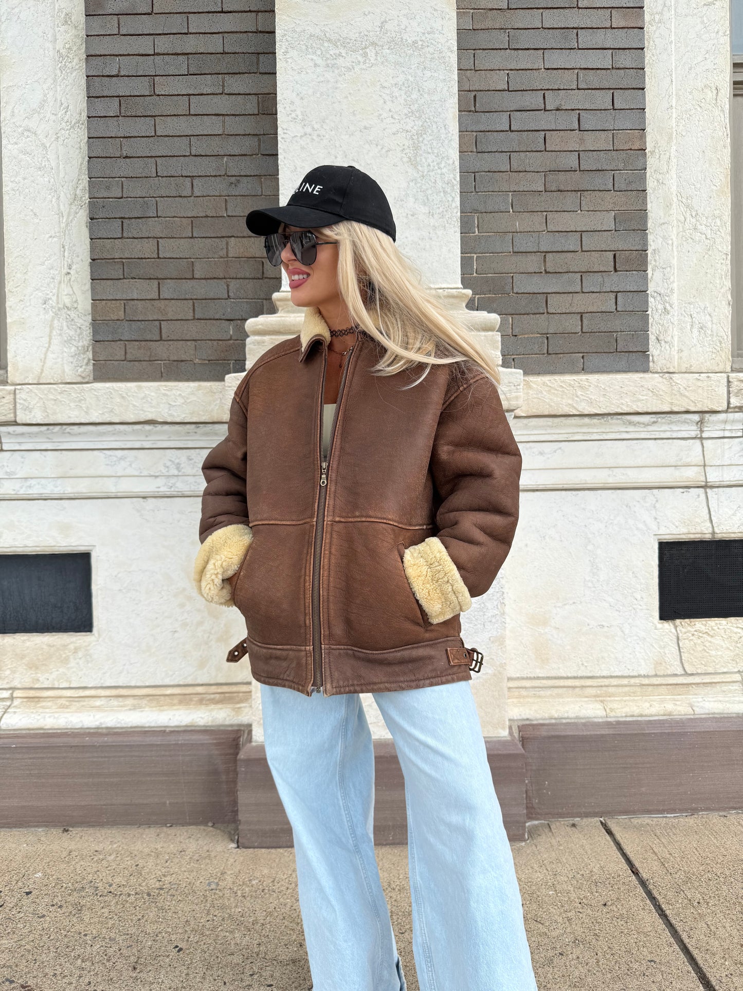 Vintage Shearling Leather Aviator Jacket – Real Leather, Wool Lined, Distressed B-3 Style