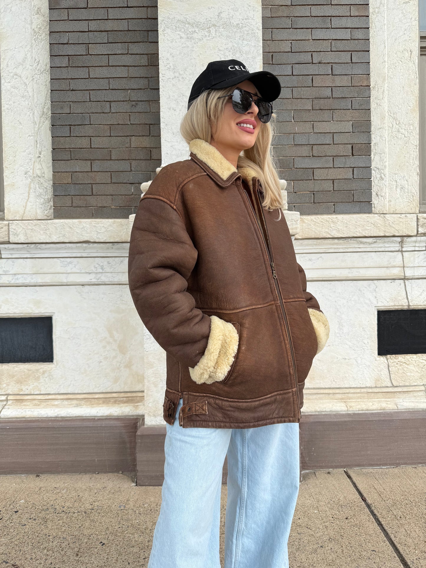 Vintage Shearling Leather Aviator Jacket – Real Leather, Wool Lined, Distressed B-3 Style