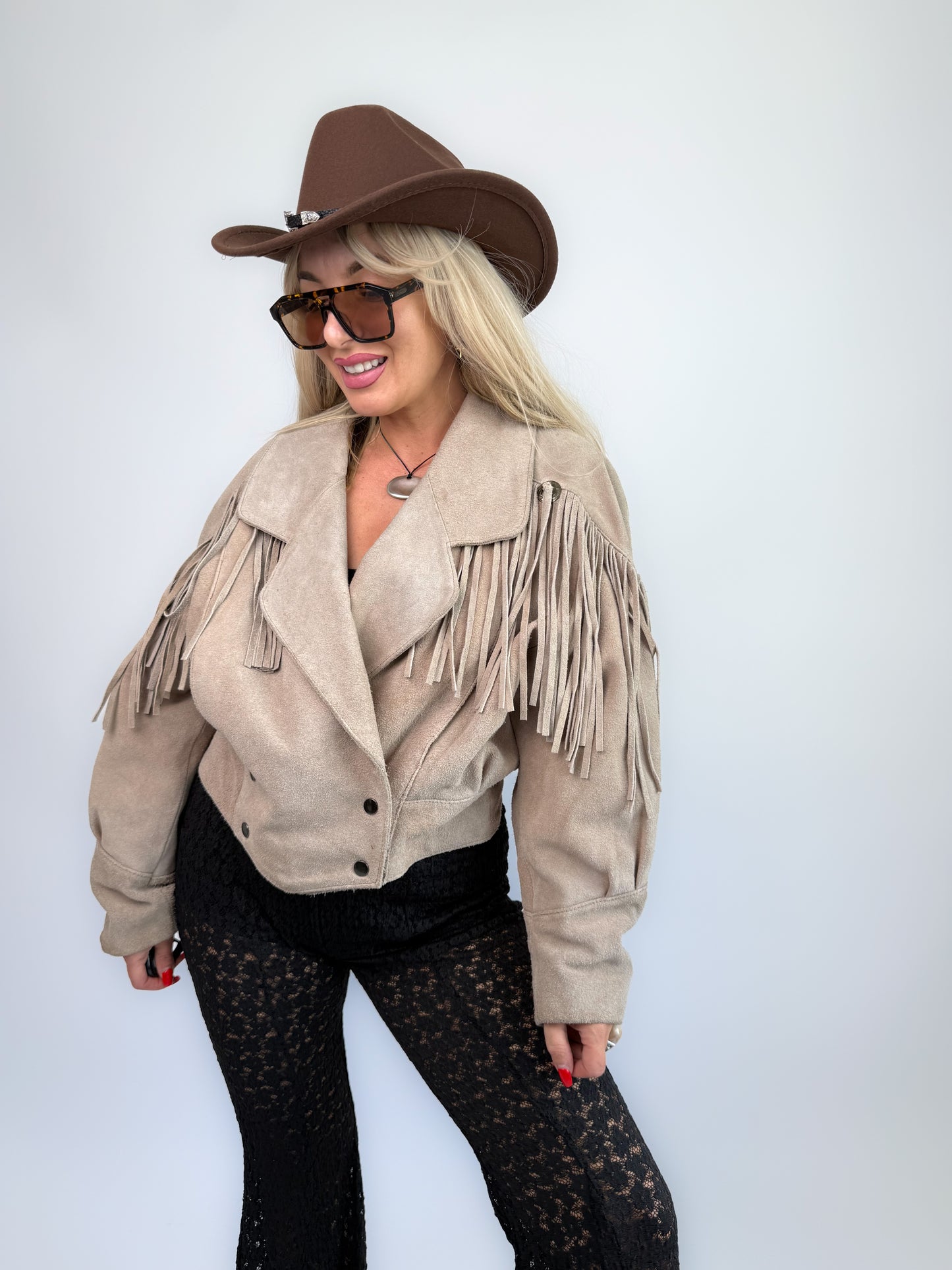 Vintage Ivory Gray Suede Fringe Jacket – Vintage Western Cowgirl Festival Coat S-M