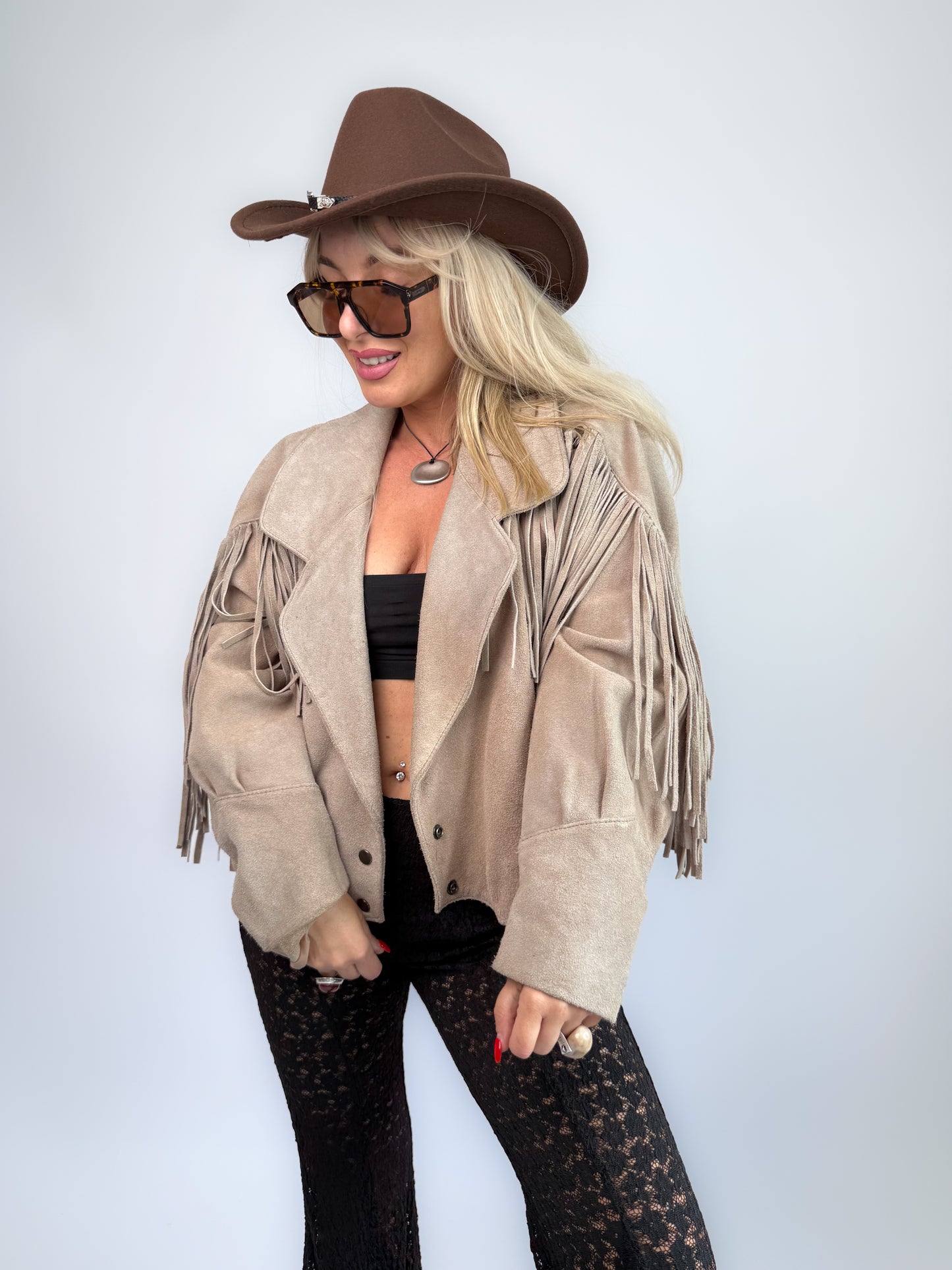 Vintage Ivory Gray Suede Fringe Jacket – Vintage Western Cowgirl Festival Coat S-M