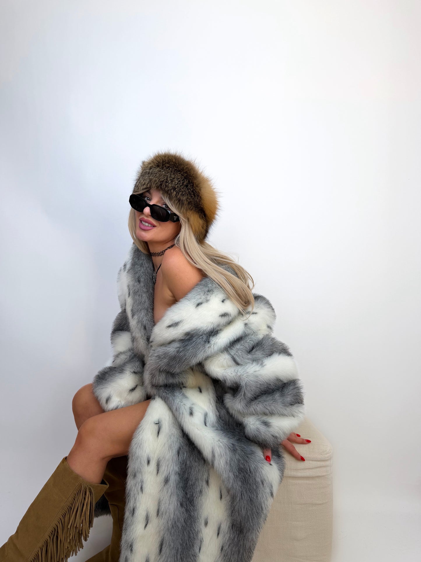 Vintage Long Faux Fur Coat Lynx Snow Fox L-XXL