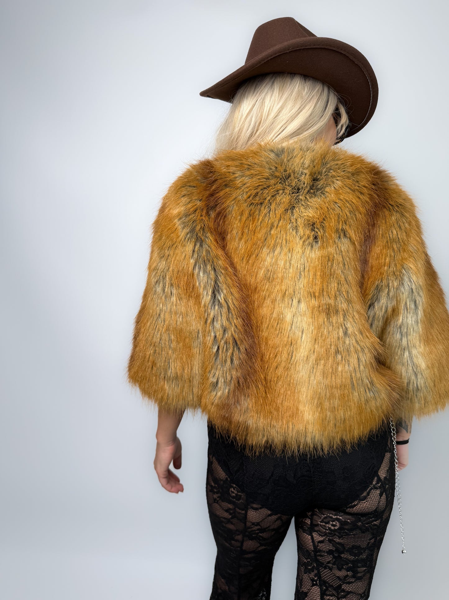Vintage 90s Faux Fox Fur Cropped Jacket S