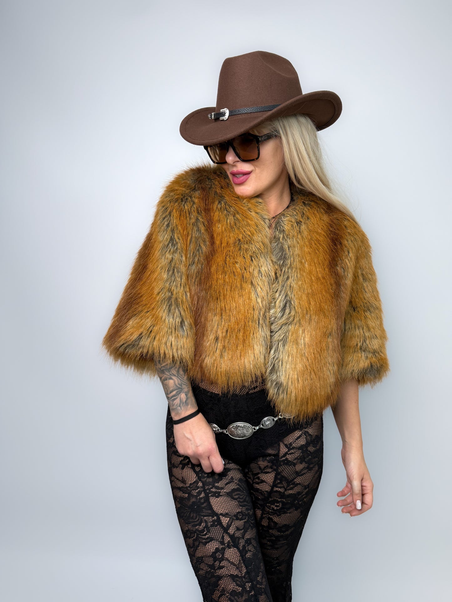 Vintage 90s Faux Fox Fur Cropped Jacket S