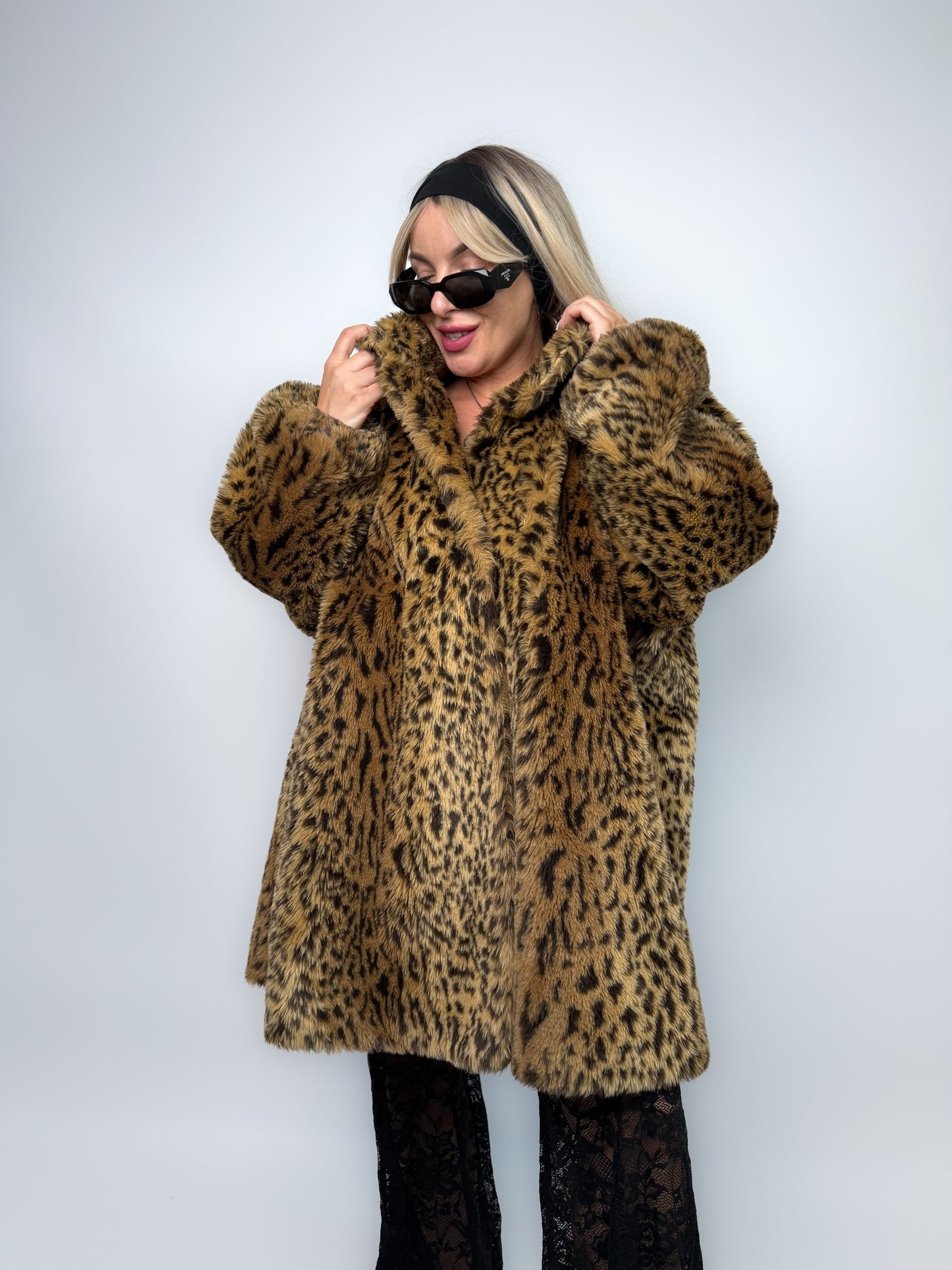 Leopard Print Faux Fur Coat – Vintage 80s Plus Size 2X A-Line Jacket