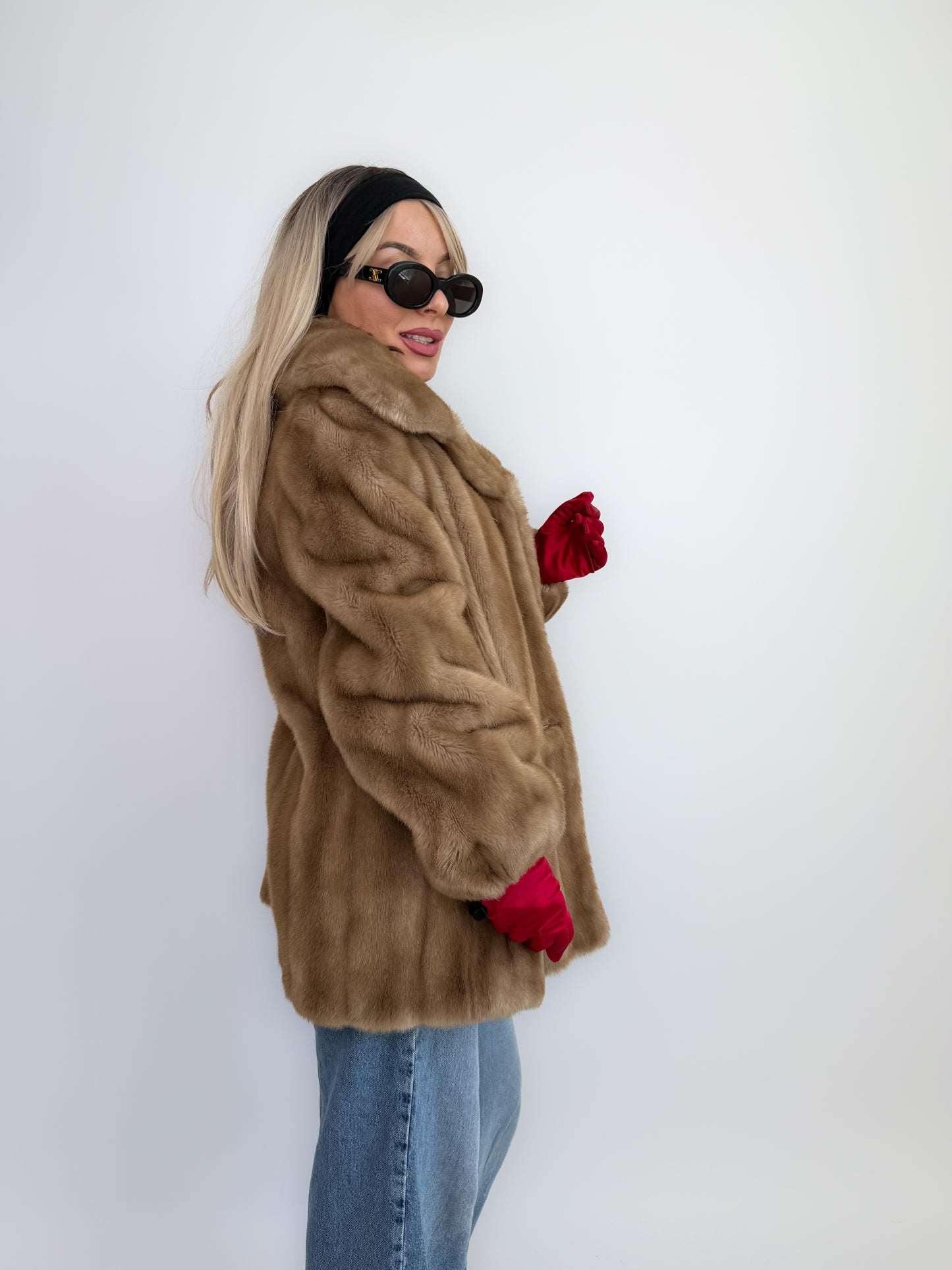 Vintage Tan Faux Fur Coat – 70s 80s Beige Winter Jacket Size L