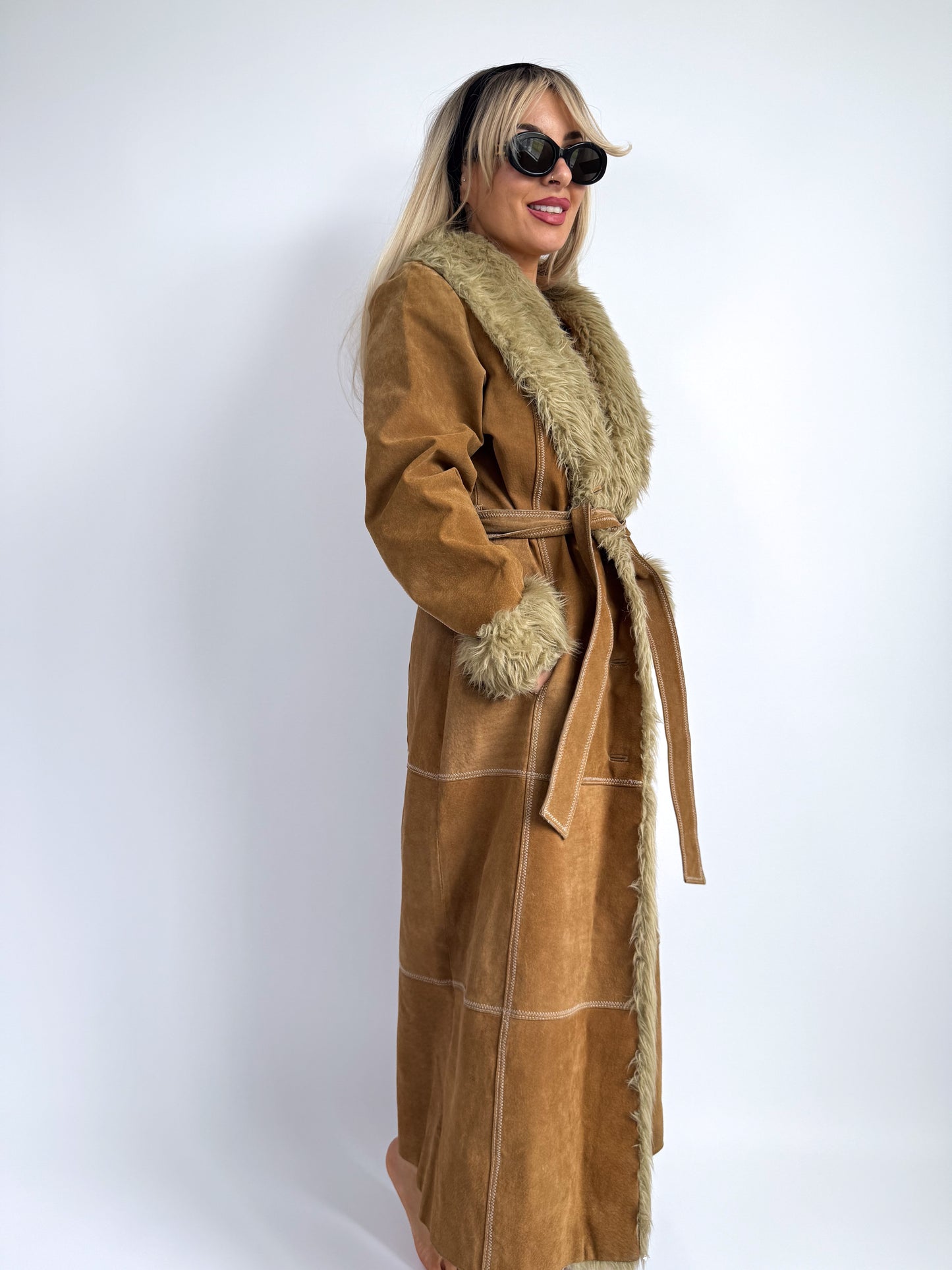 Vintage 70s Penny Lane Afghan Coat – Suede with Faux Fur Trim - Size S-M
