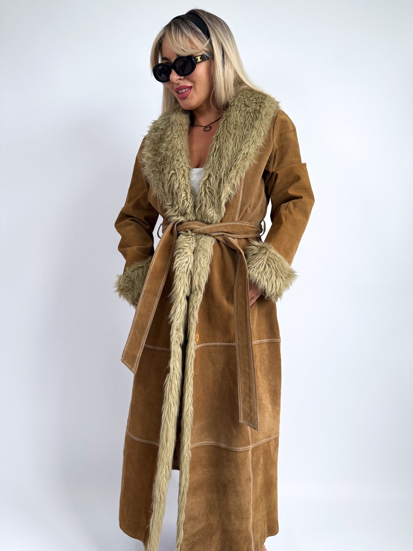 Vintage 70s Penny Lane Afghan Coat – Suede with Faux Fur Trim - Size S-M