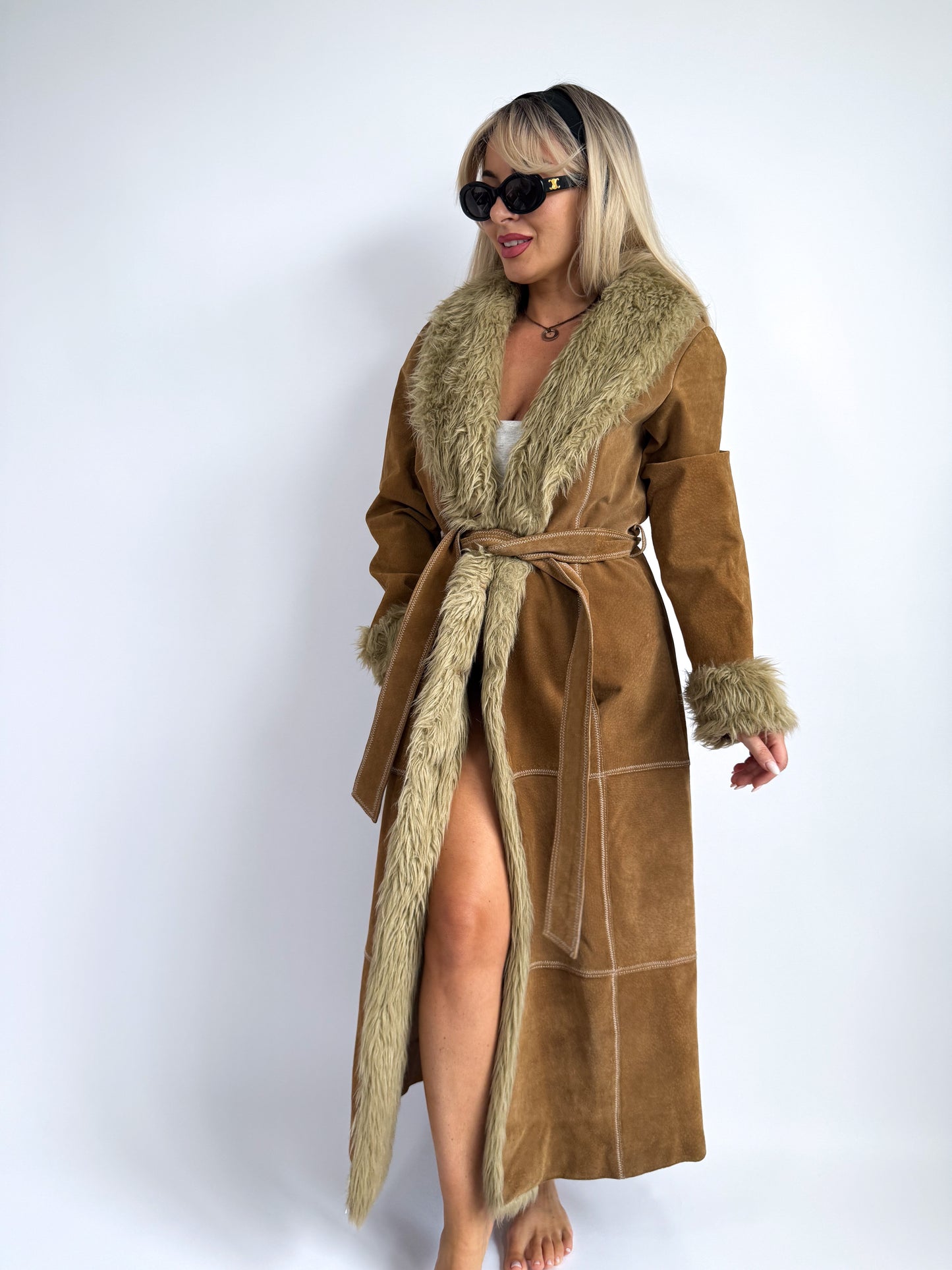 Vintage 70s Penny Lane Afghan Coat – Suede with Faux Fur Trim - Size S-M