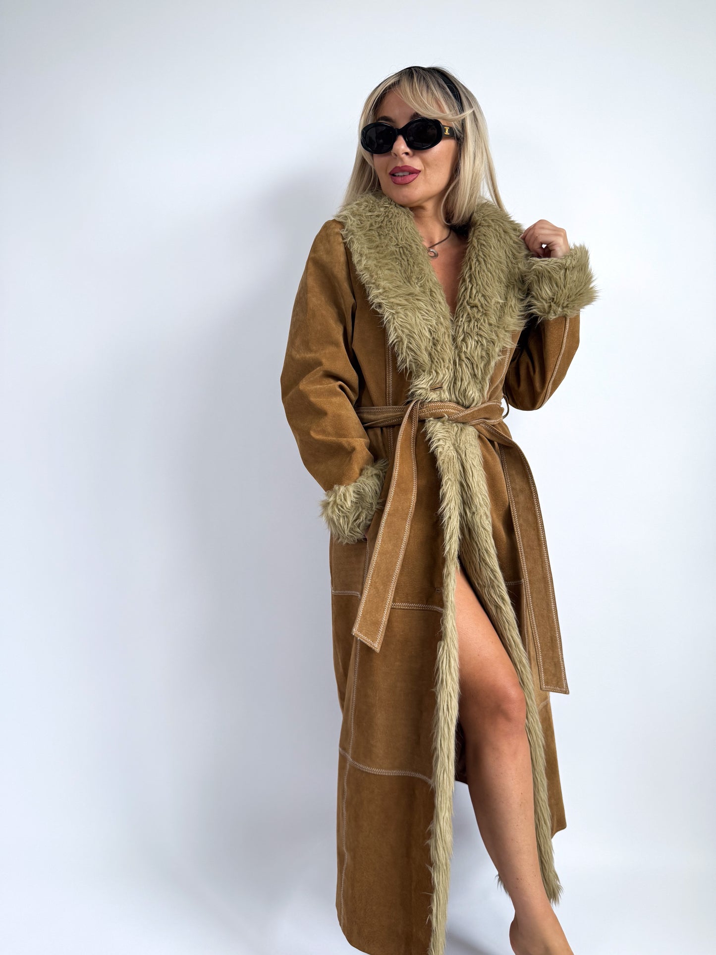 Vintage 70s Penny Lane Afghan Coat – Suede with Faux Fur Trim - Size S-M