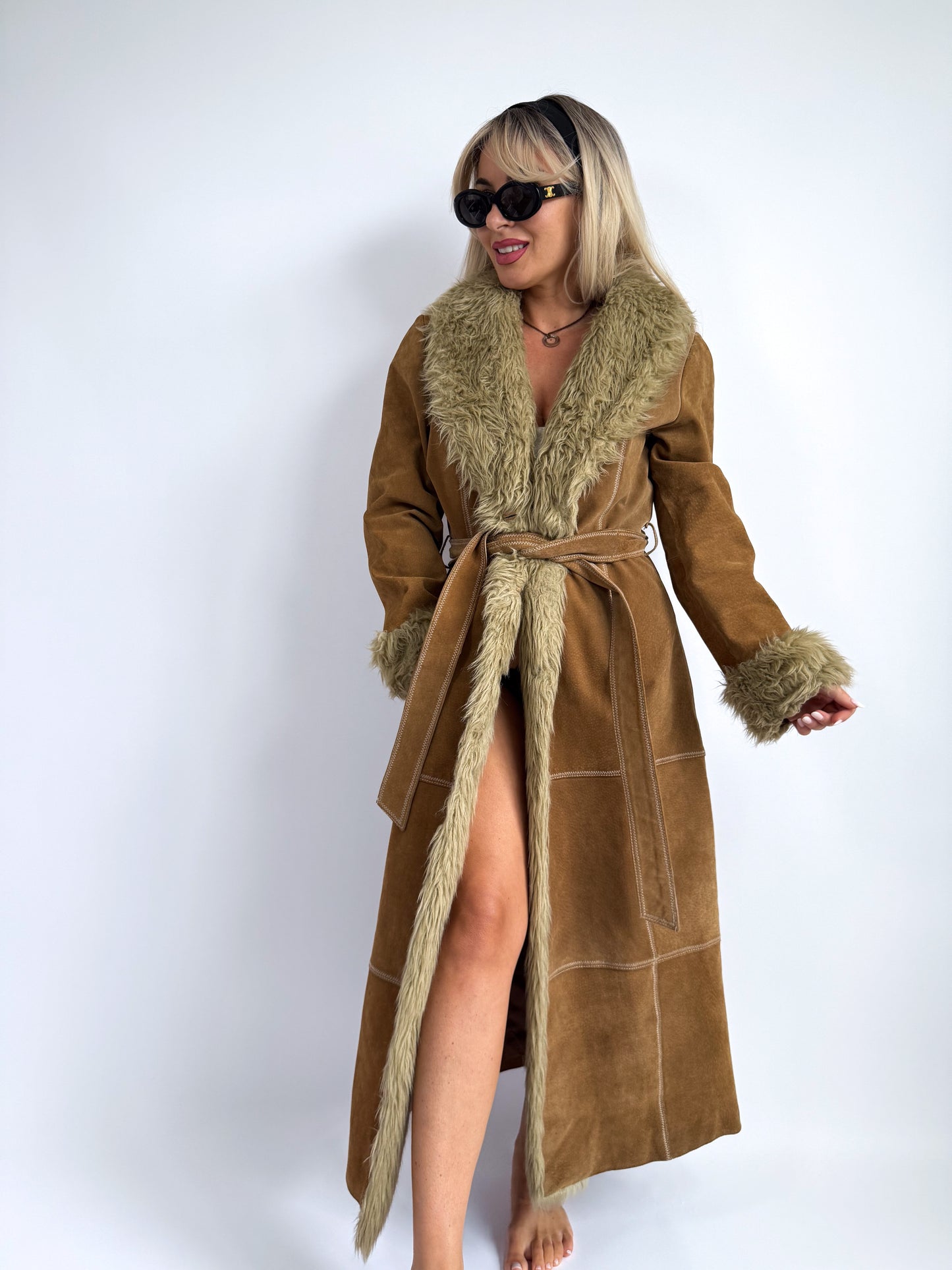 Vintage 70s Penny Lane Afghan Coat – Suede with Faux Fur Trim - Size S-M