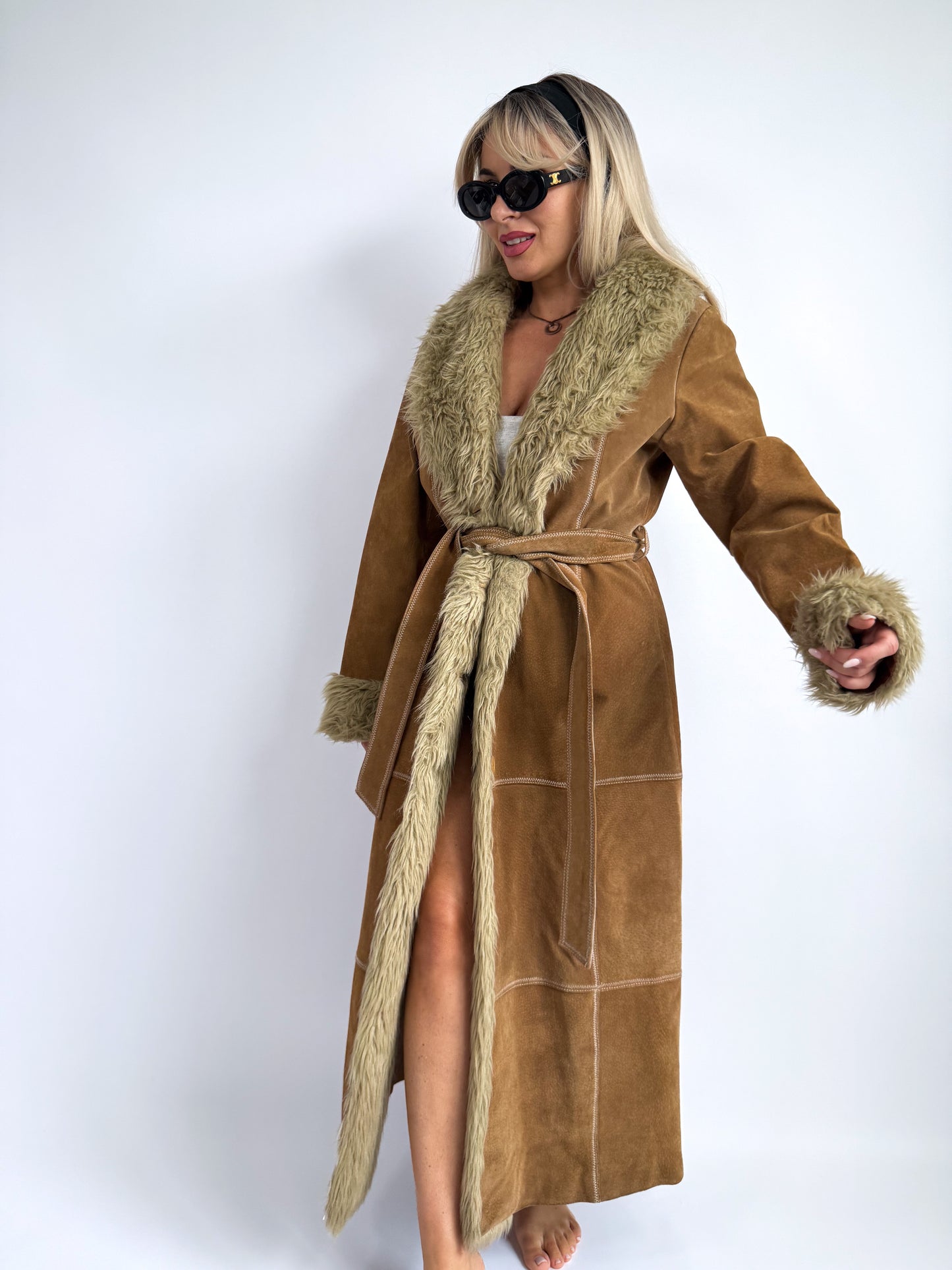 Vintage 70s Penny Lane Afghan Coat – Suede with Faux Fur Trim - Size S-M