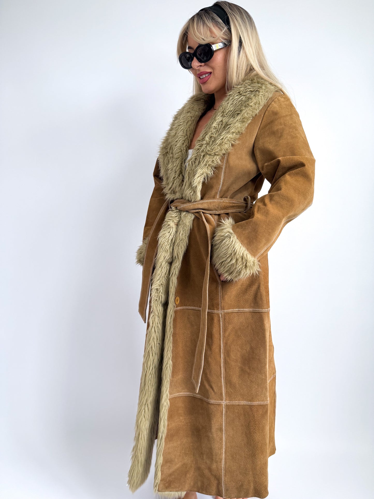 Vintage 70s Penny Lane Afghan Coat – Suede with Faux Fur Trim - Size S-M