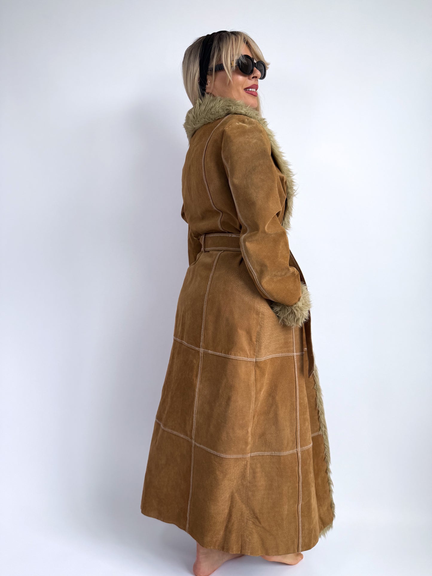Vintage 70s Penny Lane Afghan Coat – Suede with Faux Fur Trim - Size S-M