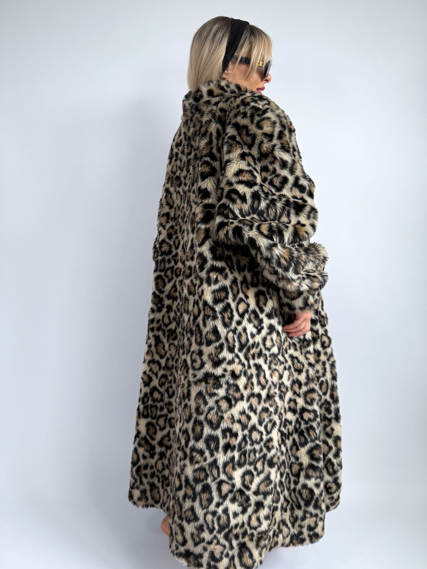 Vintage Leopard Print Faux Fur Maxi Coat - Size L