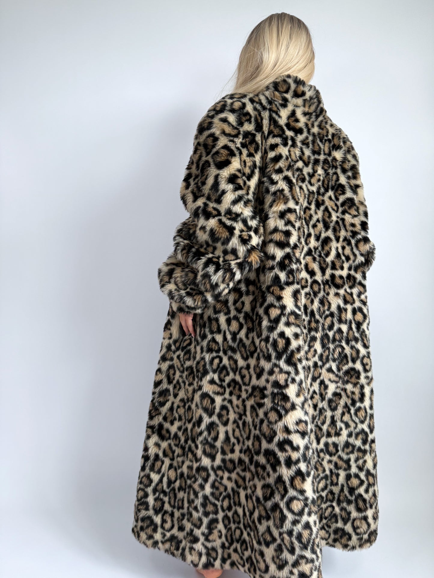 Vintage Leopard Print Faux Fur Maxi Coat - Size L