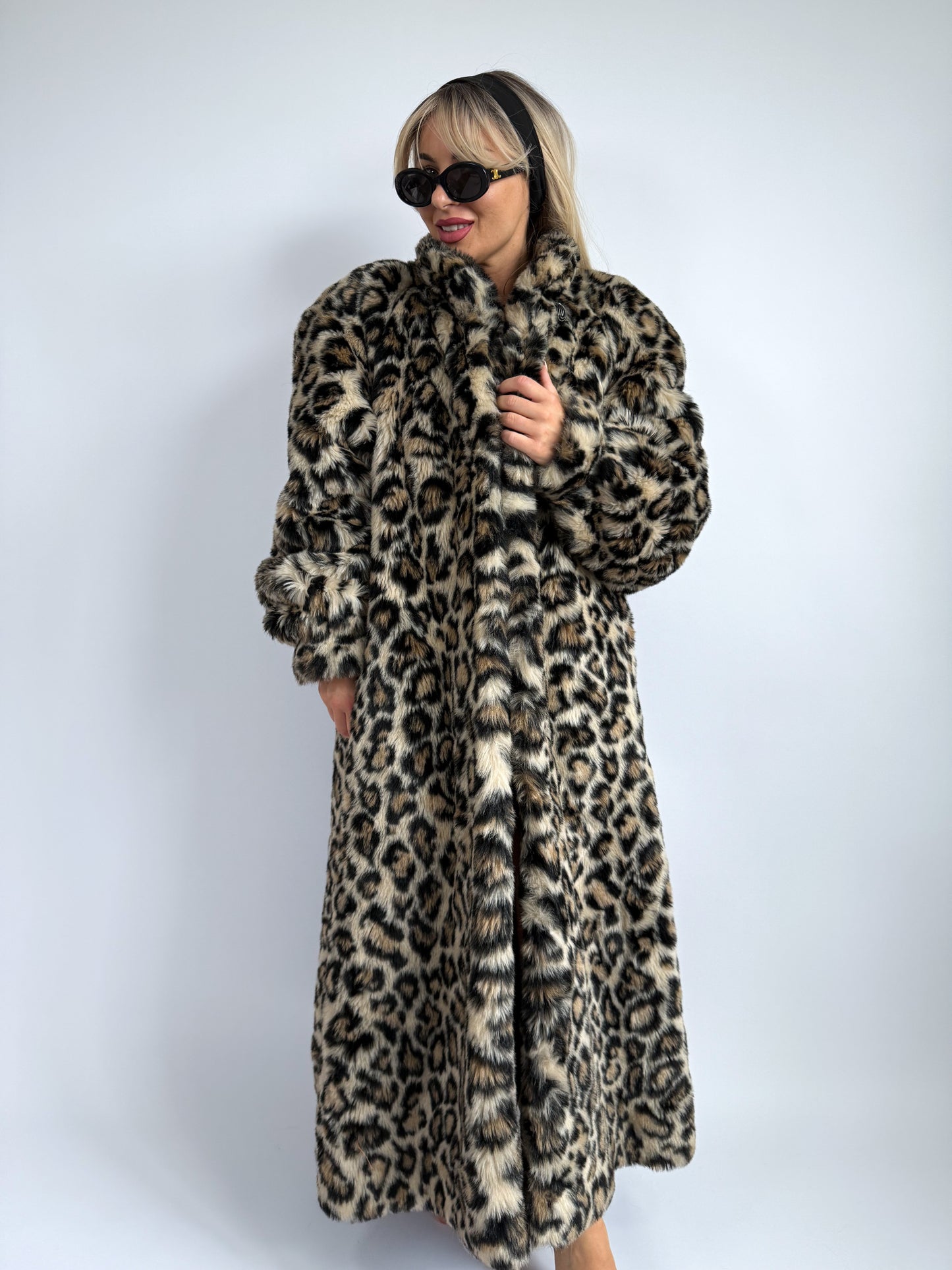 Vintage Leopard Print Faux Fur Maxi Coat - Size L