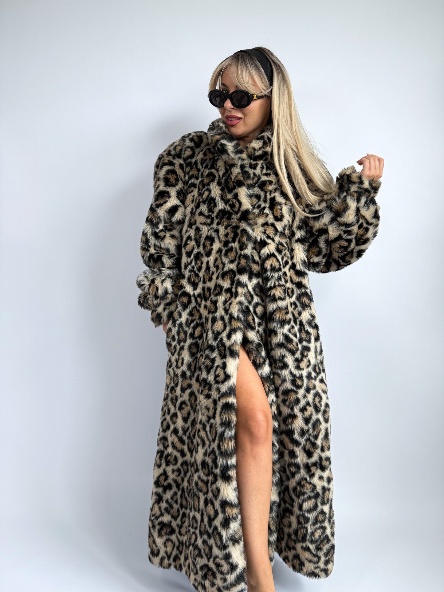 Vintage Leopard Print Faux Fur Maxi Coat - Size L